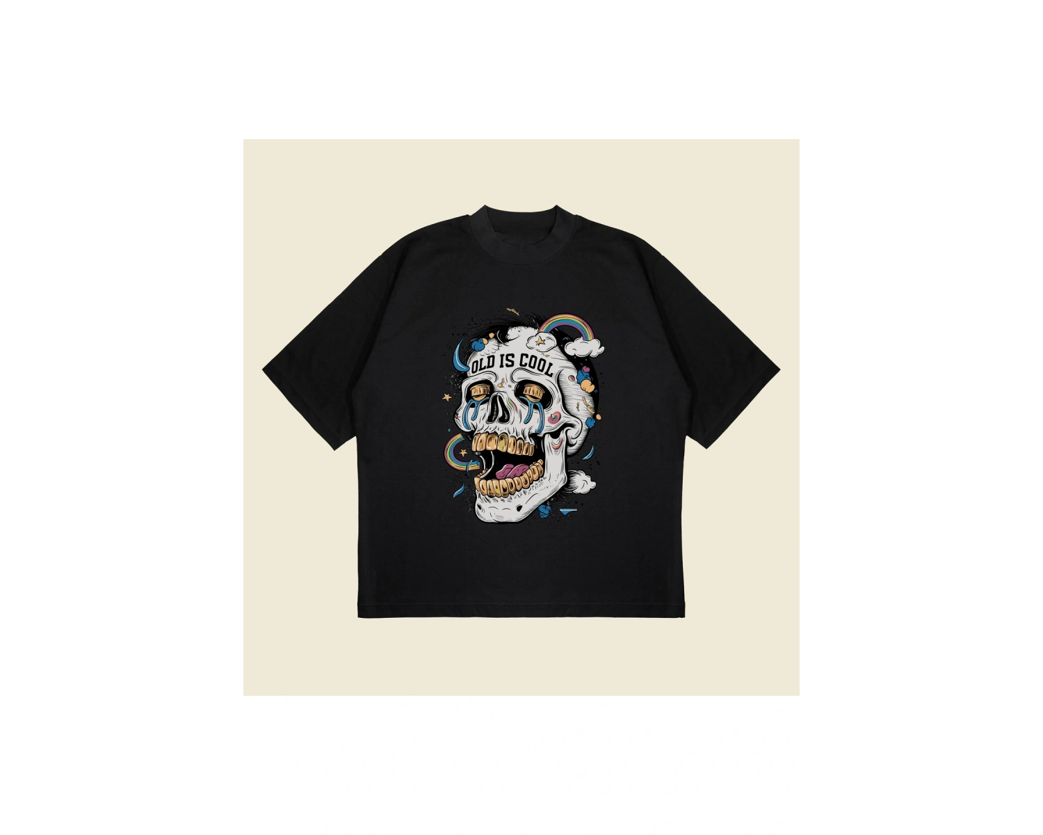 Skullrainbow Baskılı Oversize Unisex Pamuklu Nefes Alan Kalın Kumaşlı