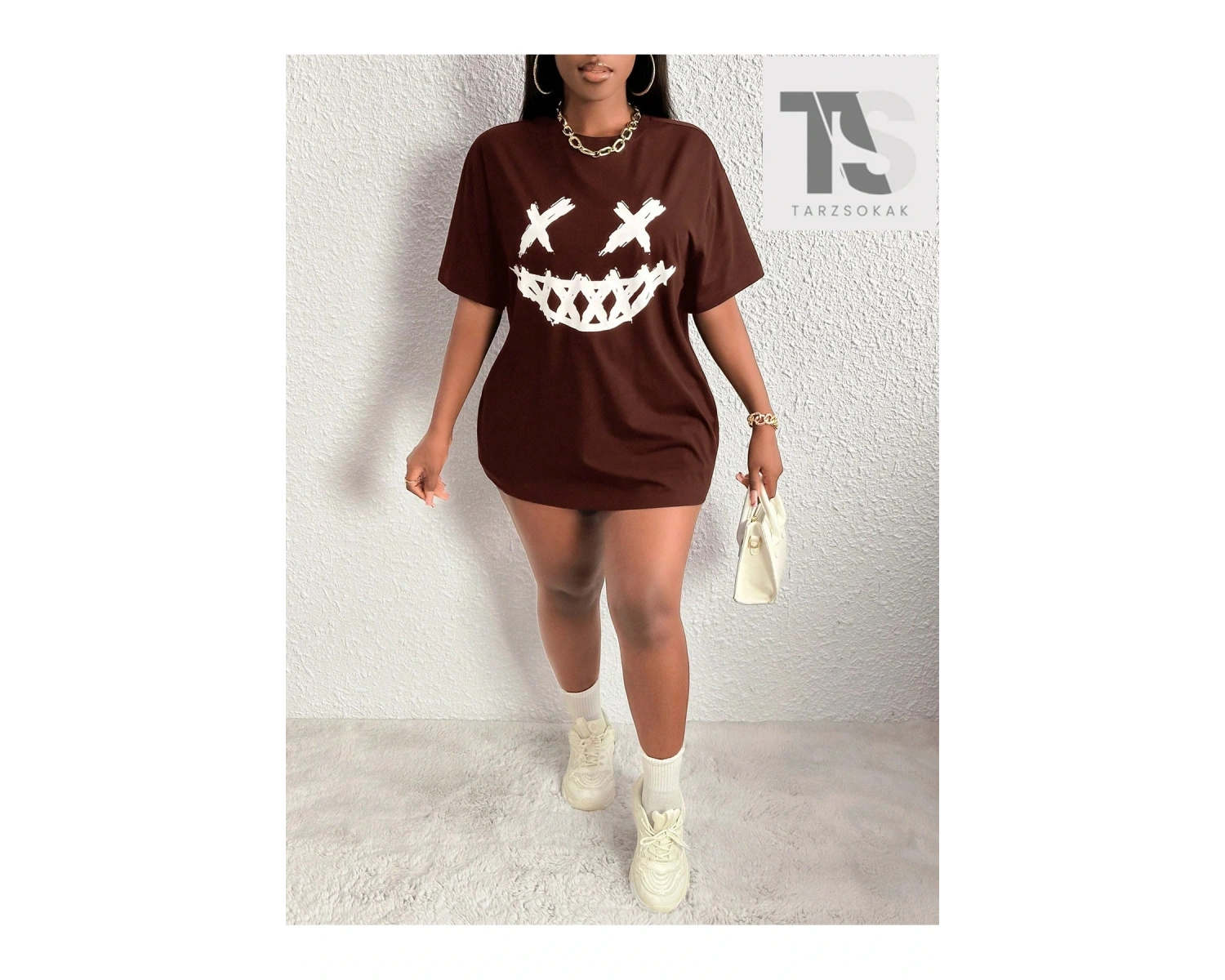 Slayr İfade Baskılı Düşük Omuzlu Tişört