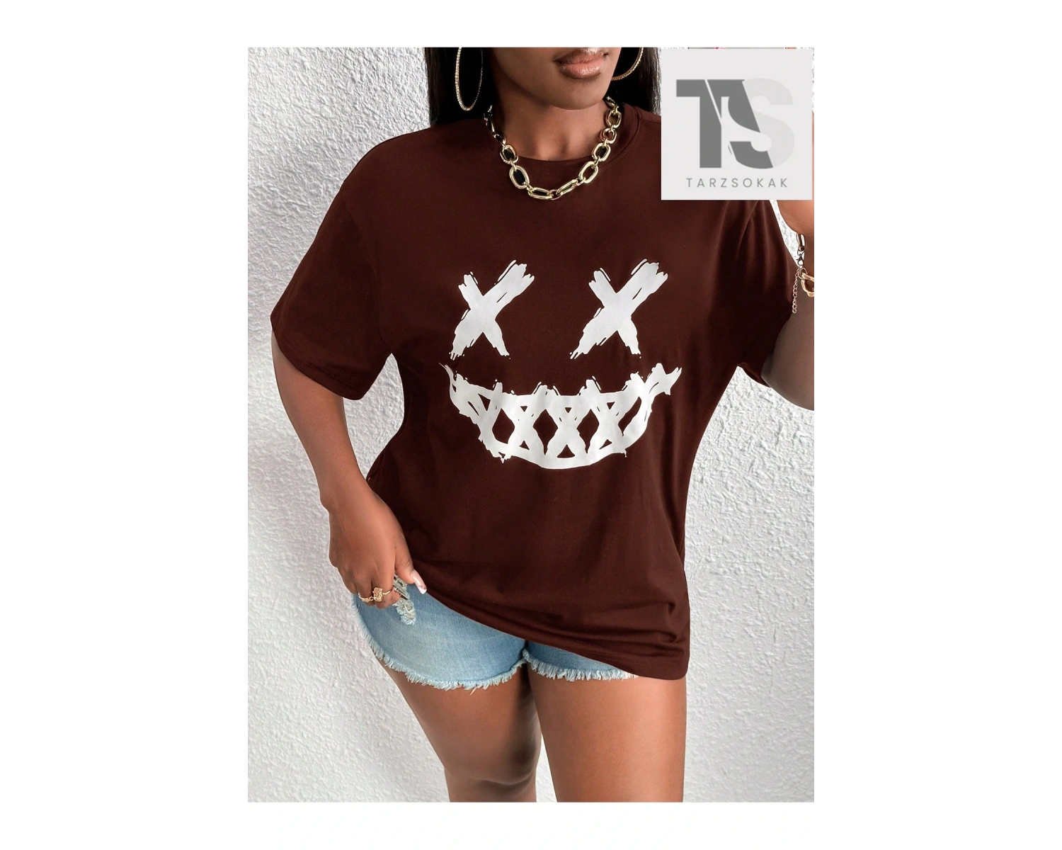 Slayr İfade Baskılı Düşük Omuzlu Tişört