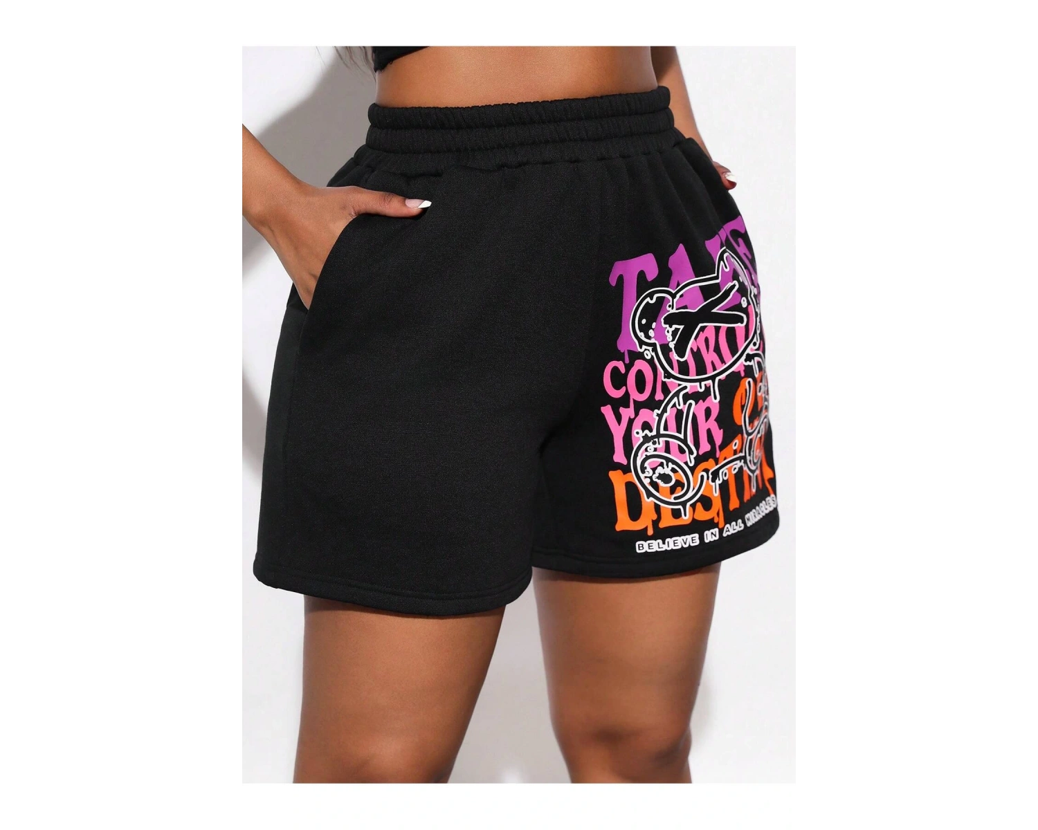 Slayr Slogan Graphic Elastic Waist Şort