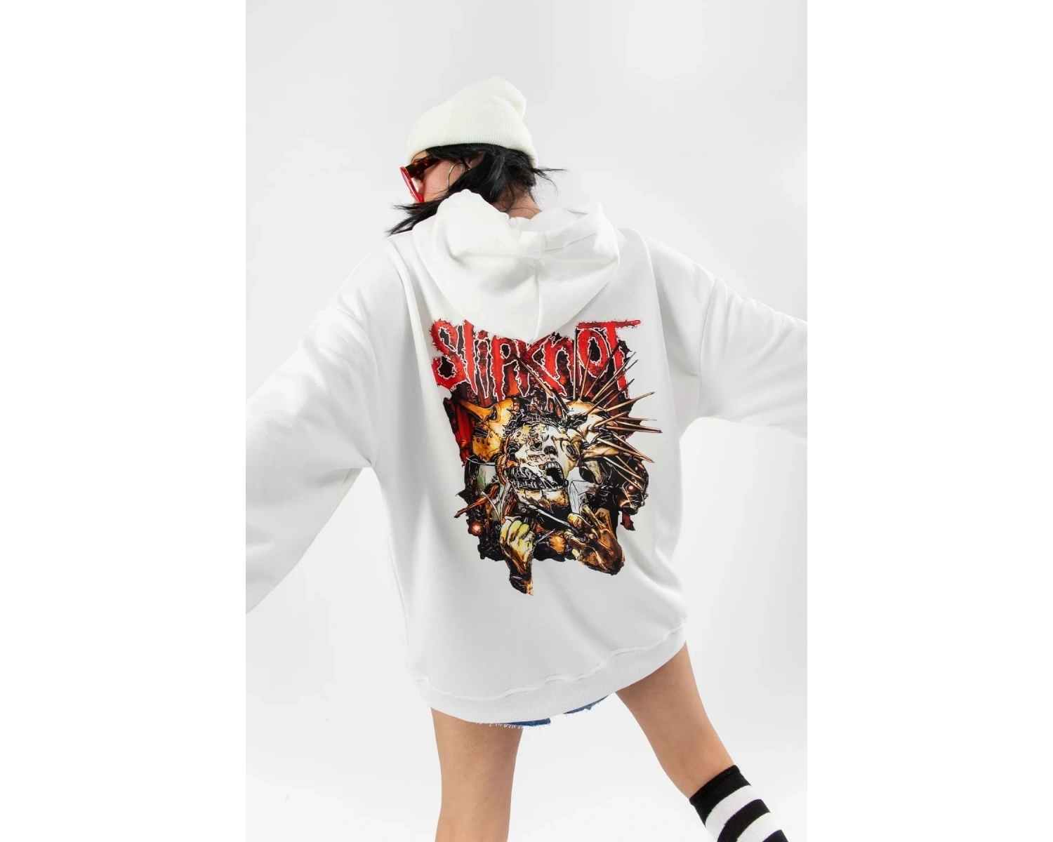 Slipknot Sırt Baskılı Beyaz Oversize Unisex