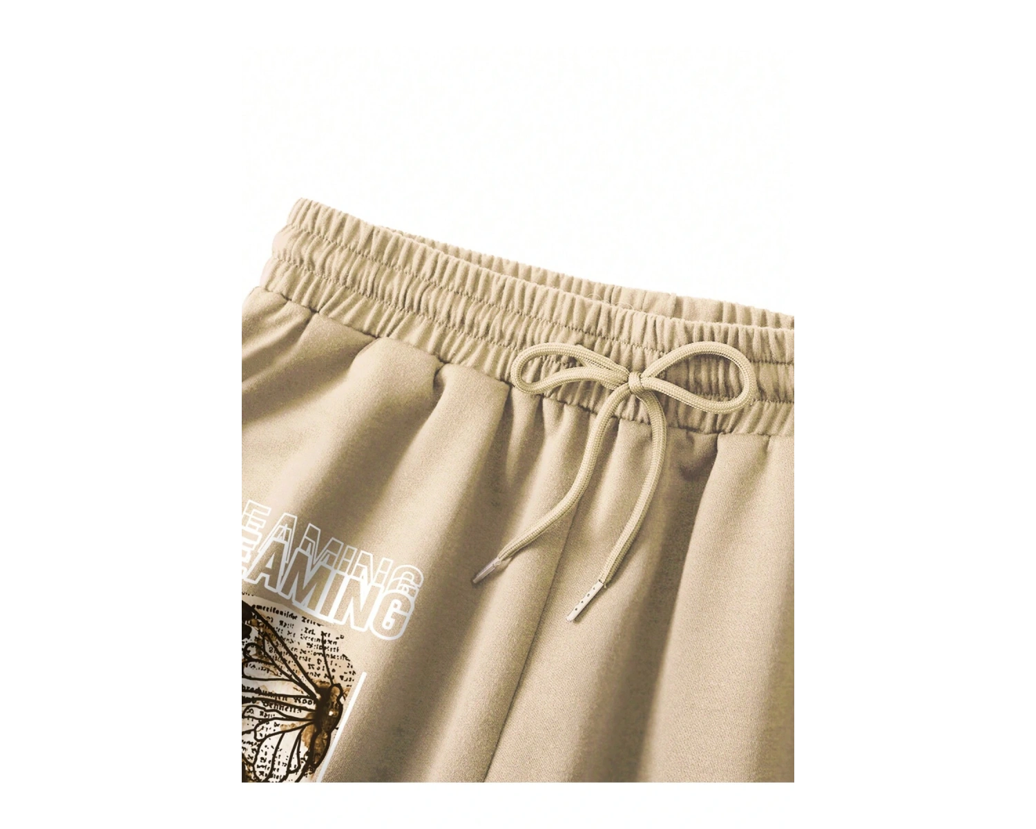 Slogan & Butterfly Graphic Drawstring Waist Şort