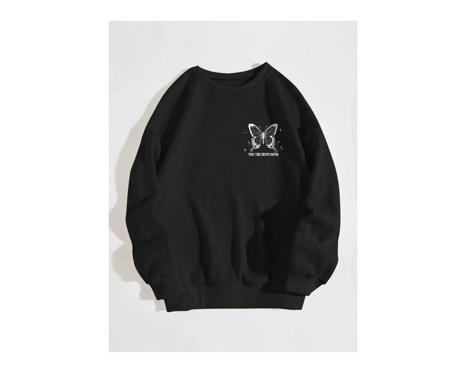 Slogan & Butterfly Print Pullover Siyah