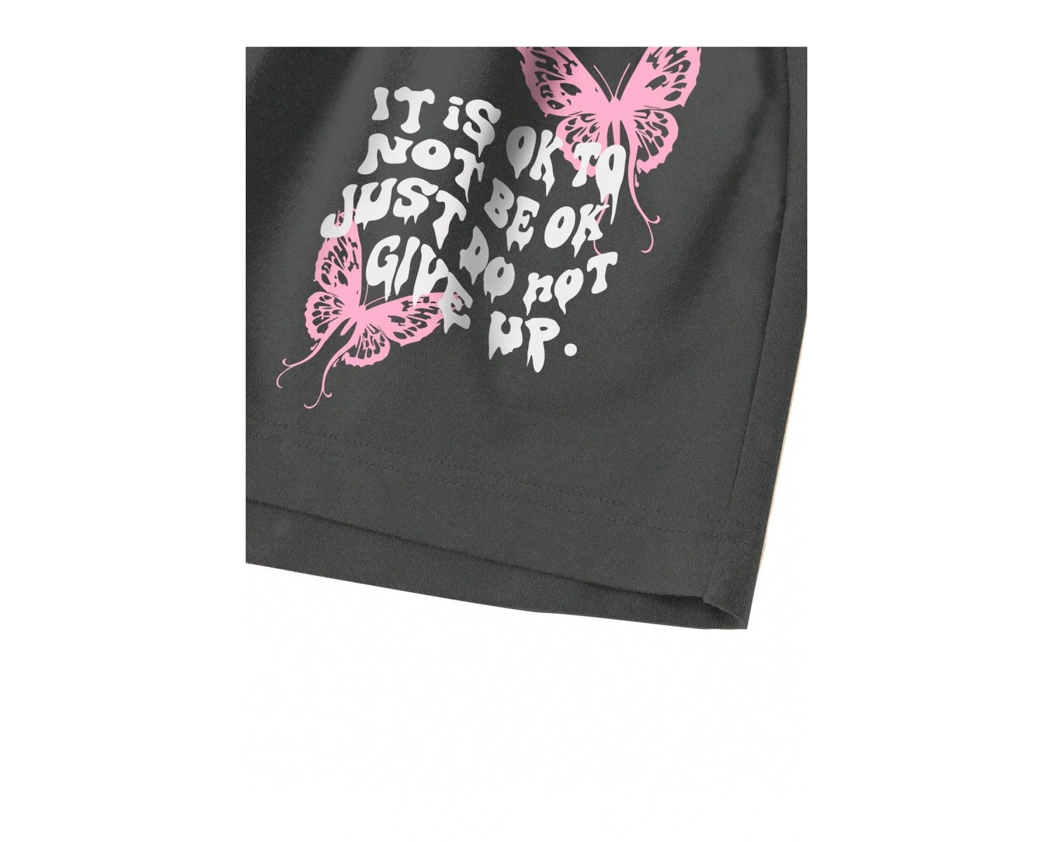 Slogan & Butterfly Print Tie Waist Şort