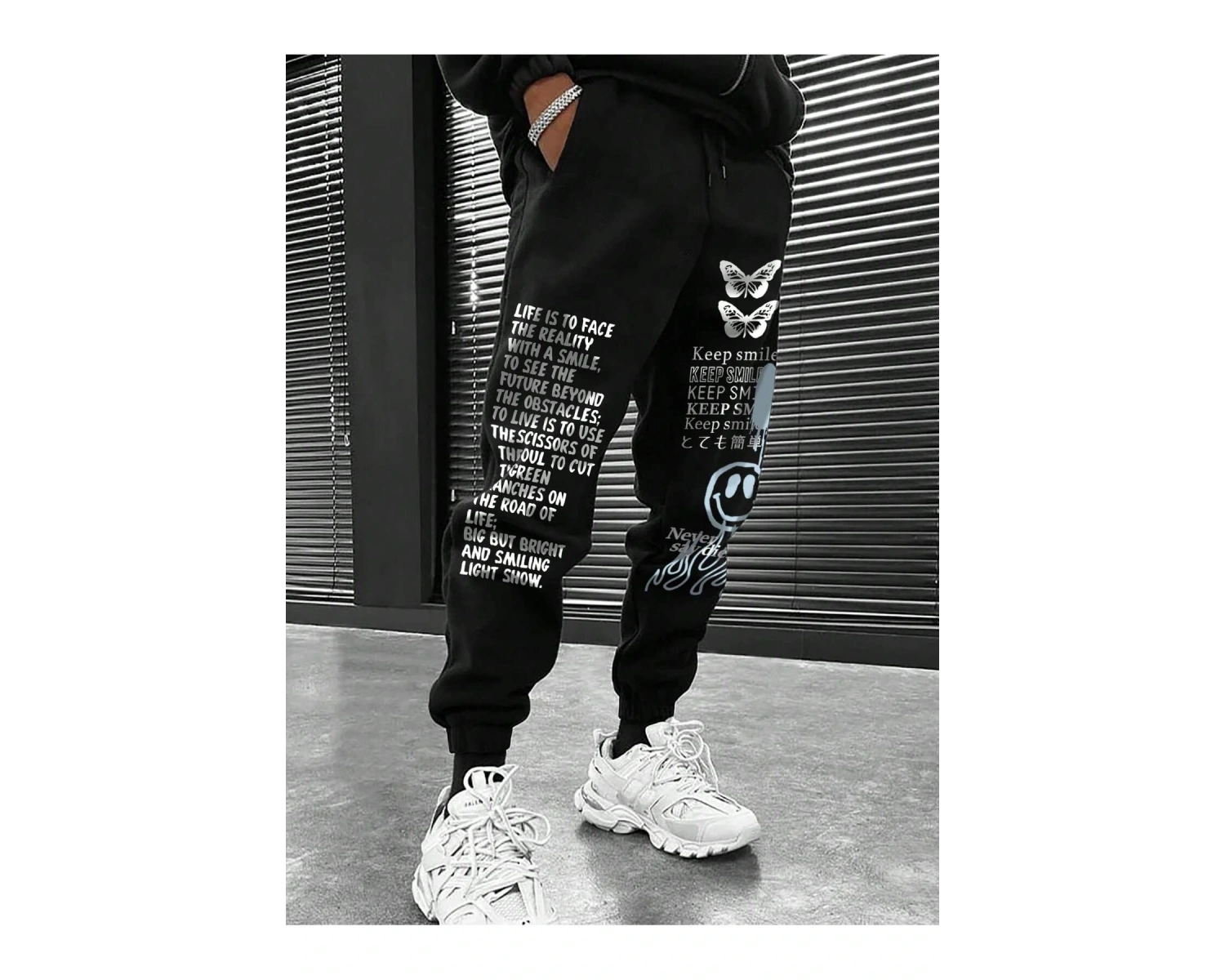 Slogan & Cartoon Graphic Drawstring Waist Eşofman Altı