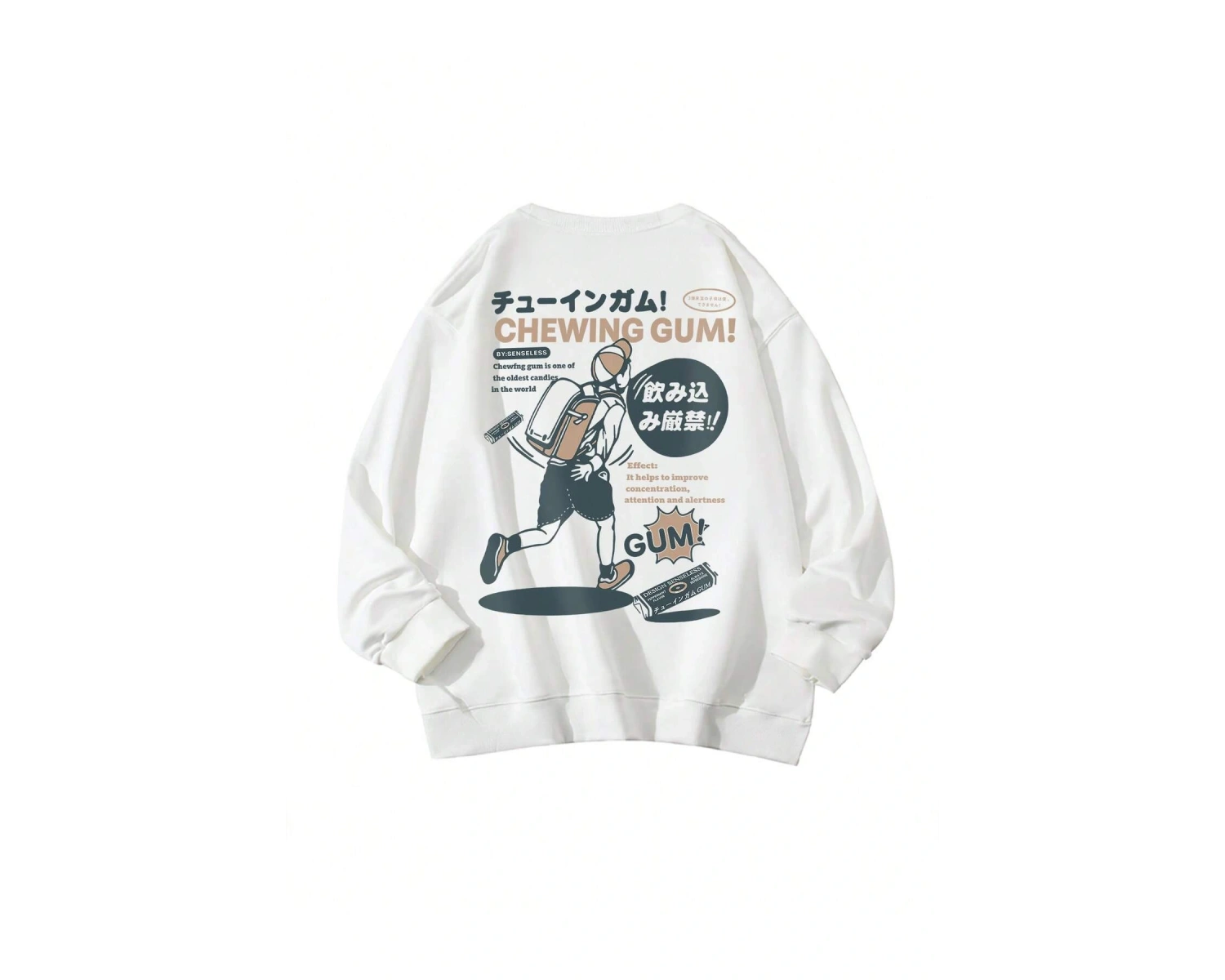 Slogan & Cartoon Graphic Drop Shoulder Sweatshirt Beyaz
