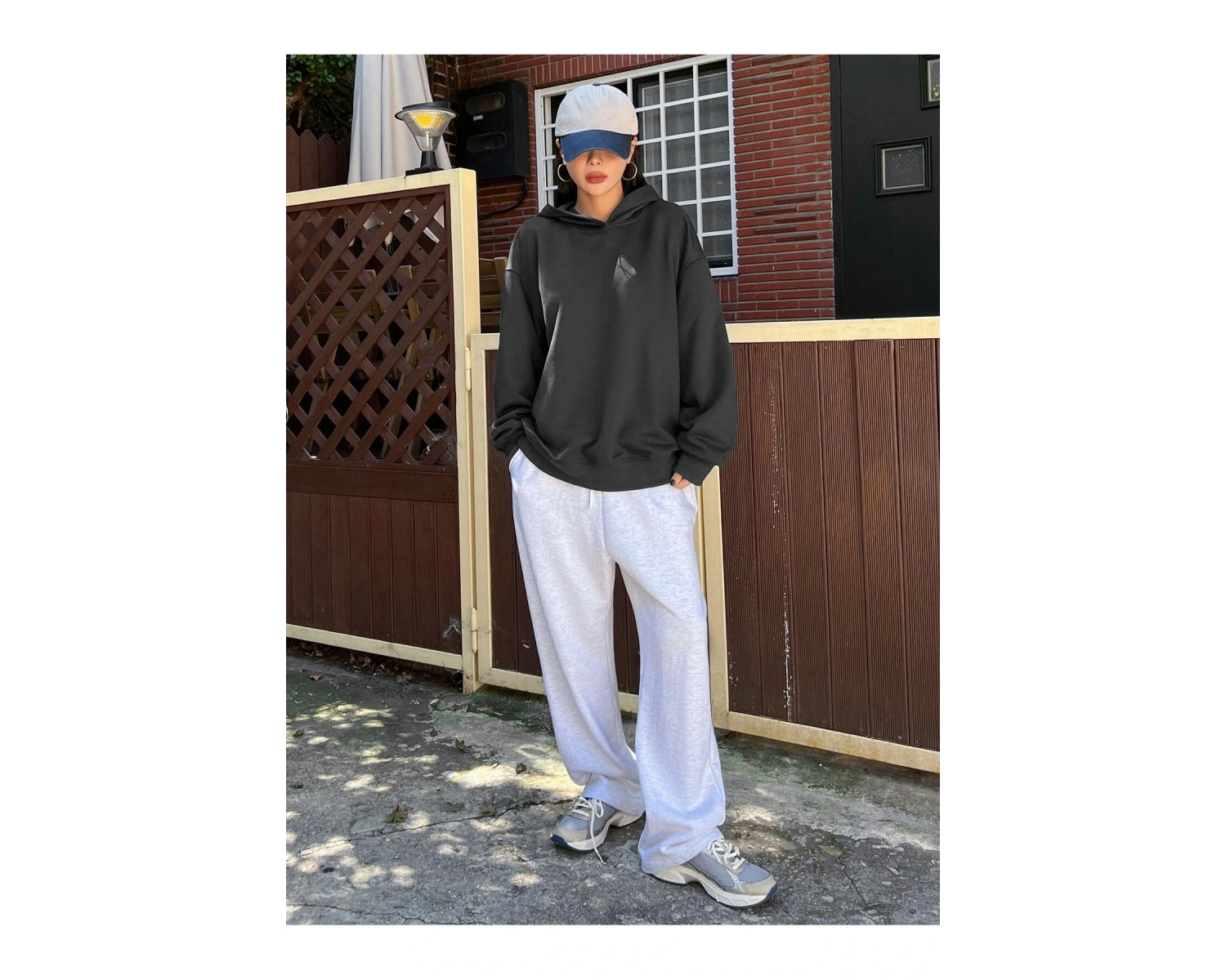 Slogan Grafikli Damla Omuzlu Kapüşonlu Üst Gri