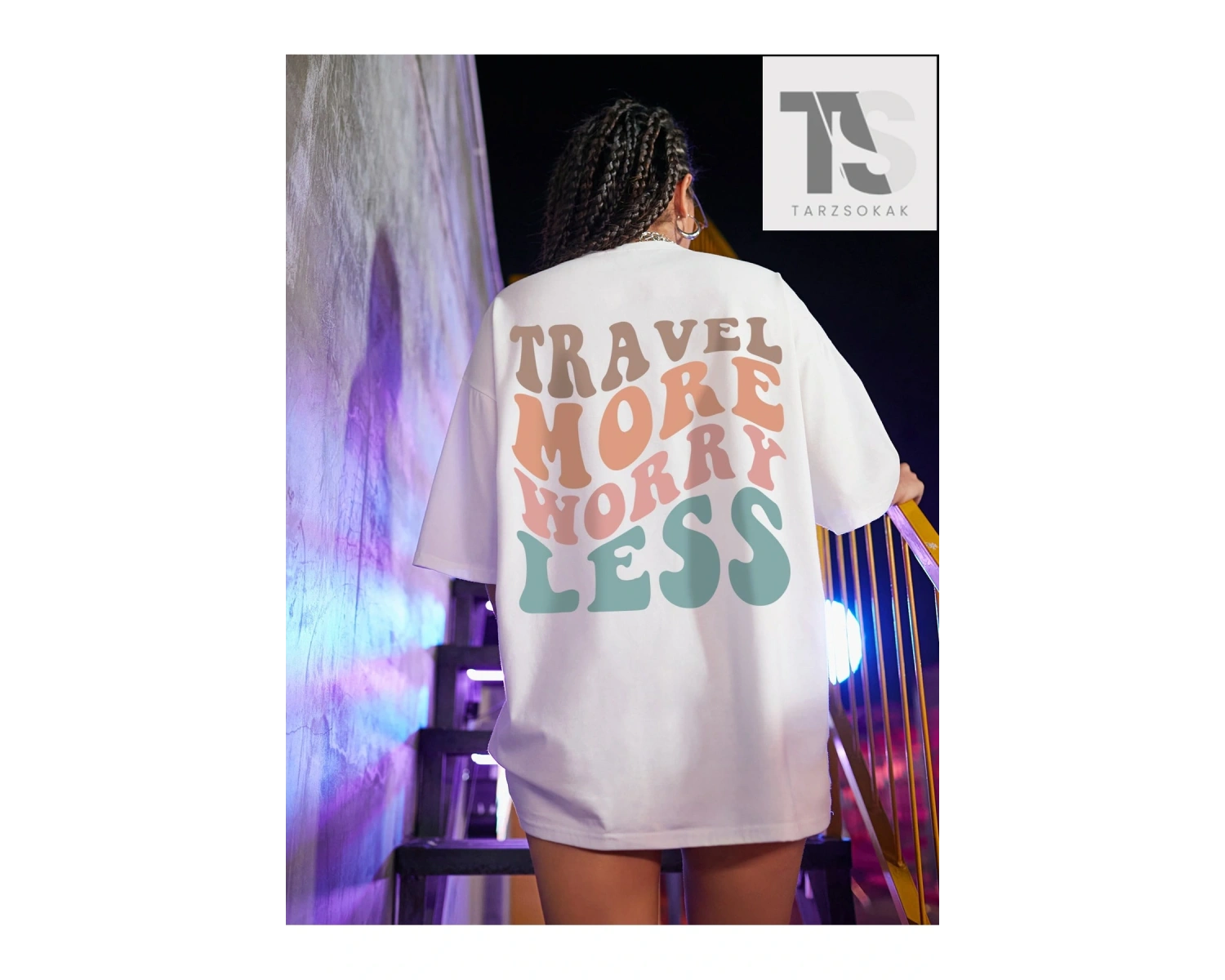 Slogan Grafikli Düşük Omuz Oversize Tişört