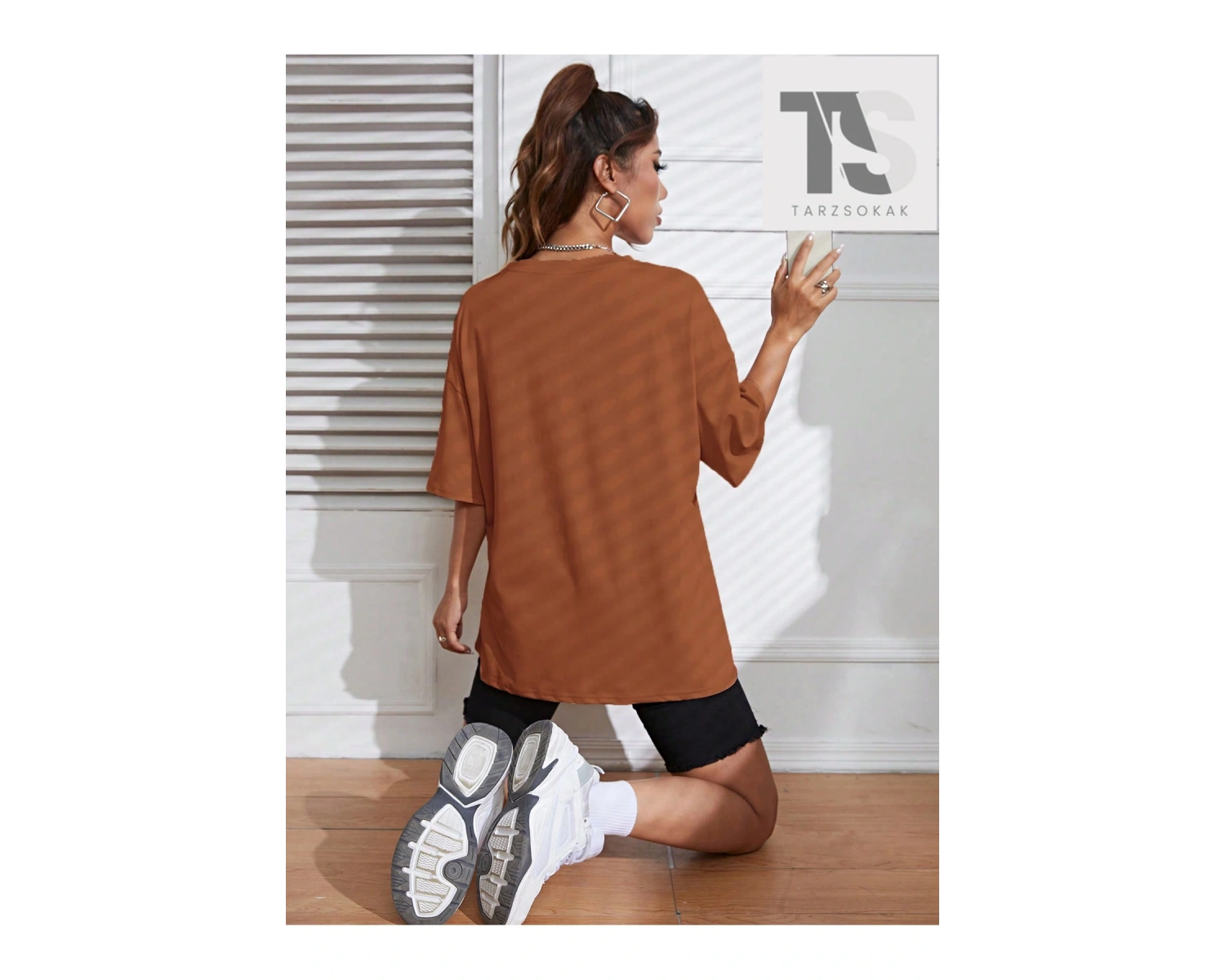 Slogan Grafikli Düşük Omuz Oversize Tişört