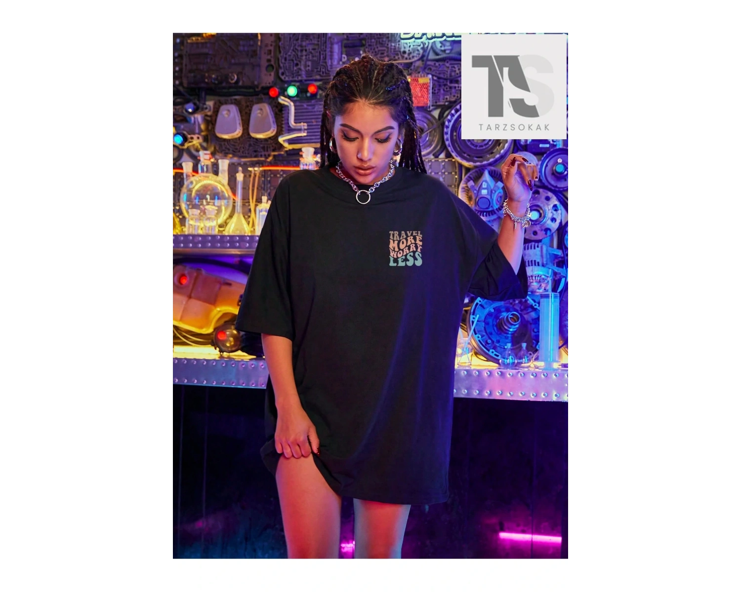 Slogan Grafikli Düşük Omuz Oversize Tişört