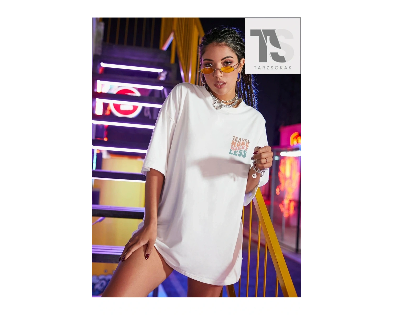 Slogan Grafikli Düşük Omuz Oversize Tişört