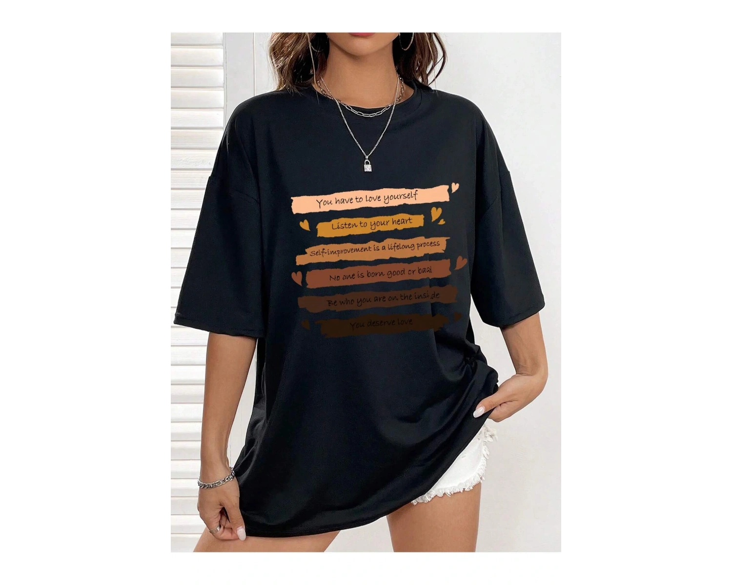 Slogan Grafikli Düşük Omuzlu Tişört