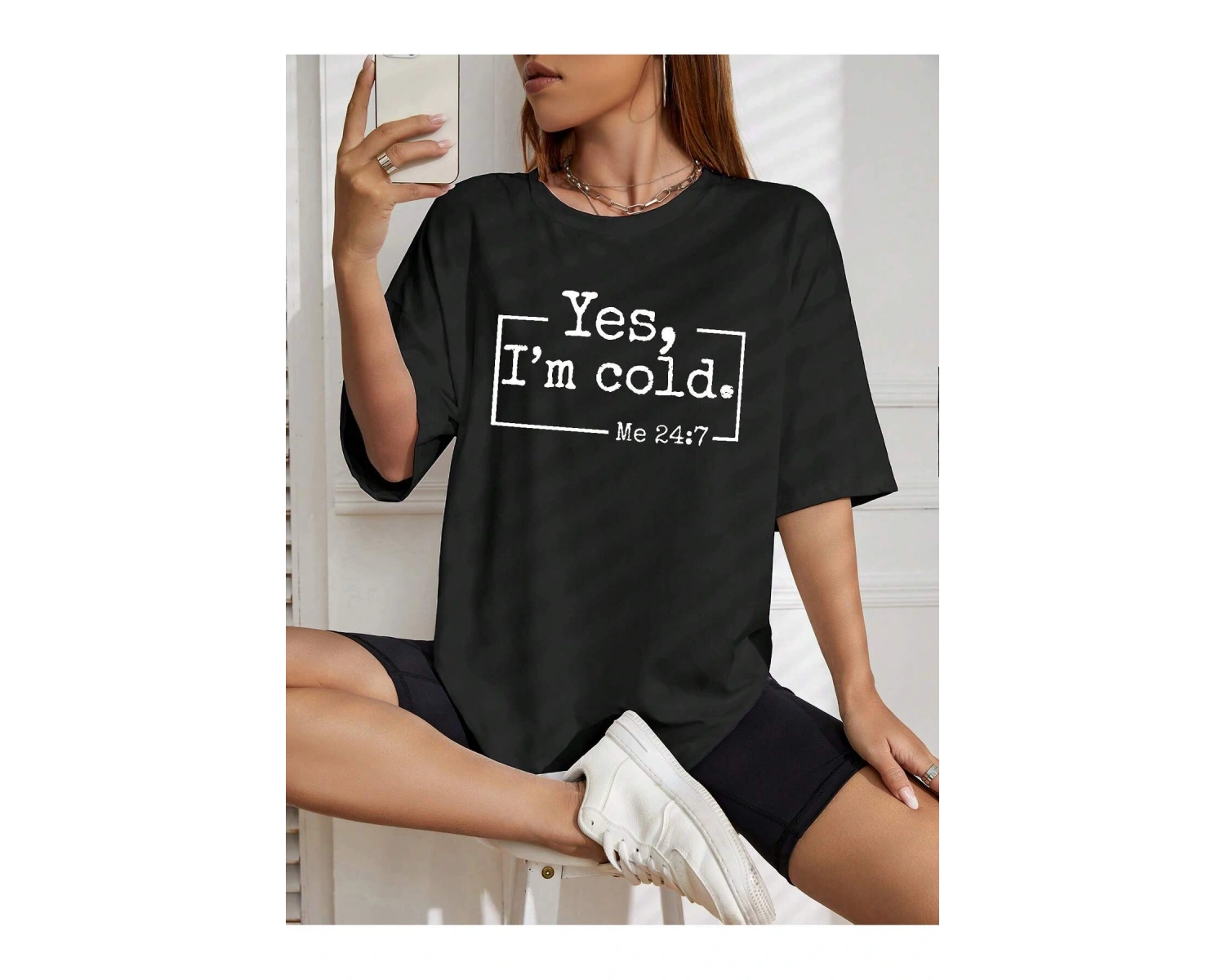 Slogan Grafikli Düşük Omuzlu Tişört