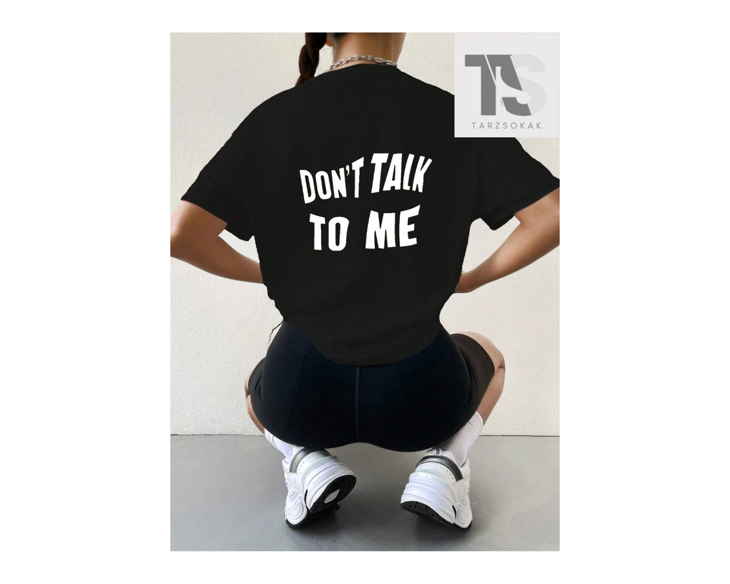 Slogan Grafikli Düşük Omuzlu Tişört