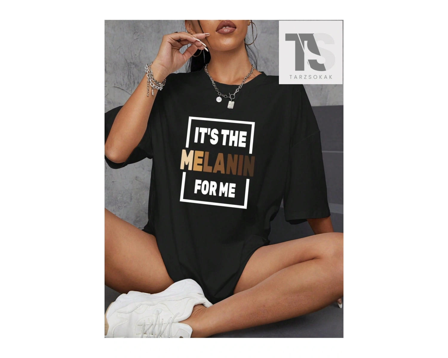 Slogan Grafikli Düşük Omuzlu Tişört