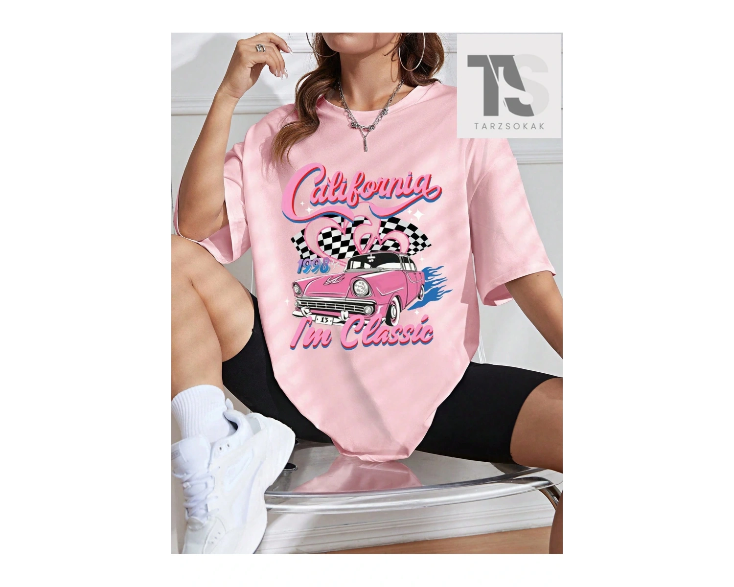 Slogan Grafikli Düşük Omuzlu Tişört