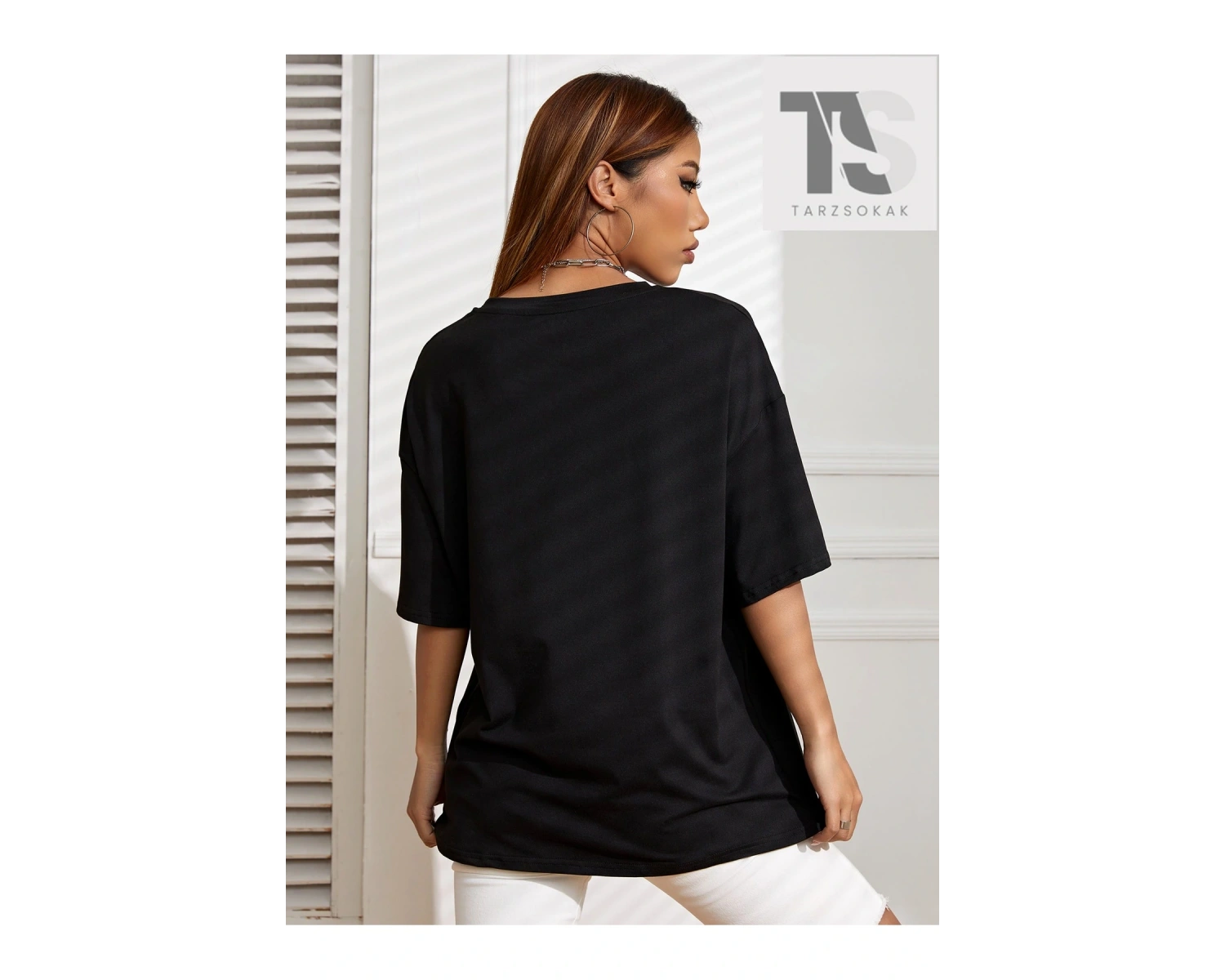 Slogan Grafikli Düşük Omuzlu Tişört