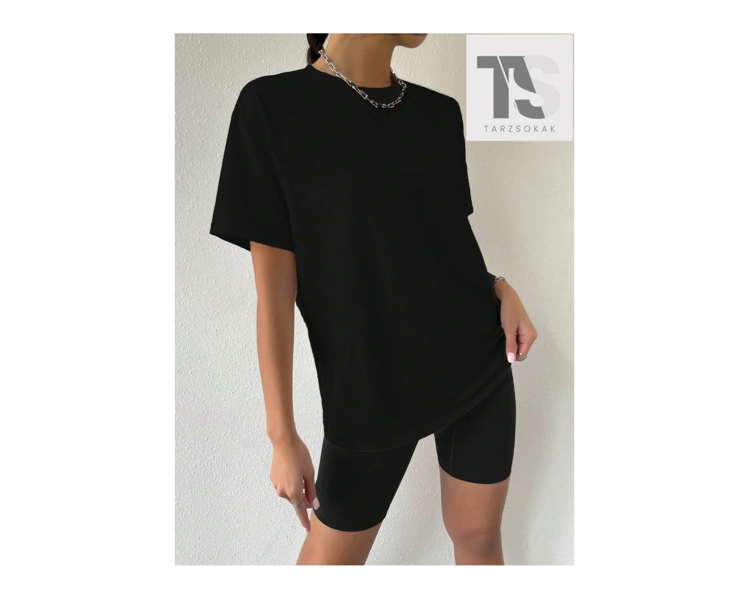 Slogan Grafikli Düşük Omuzlu Tişört