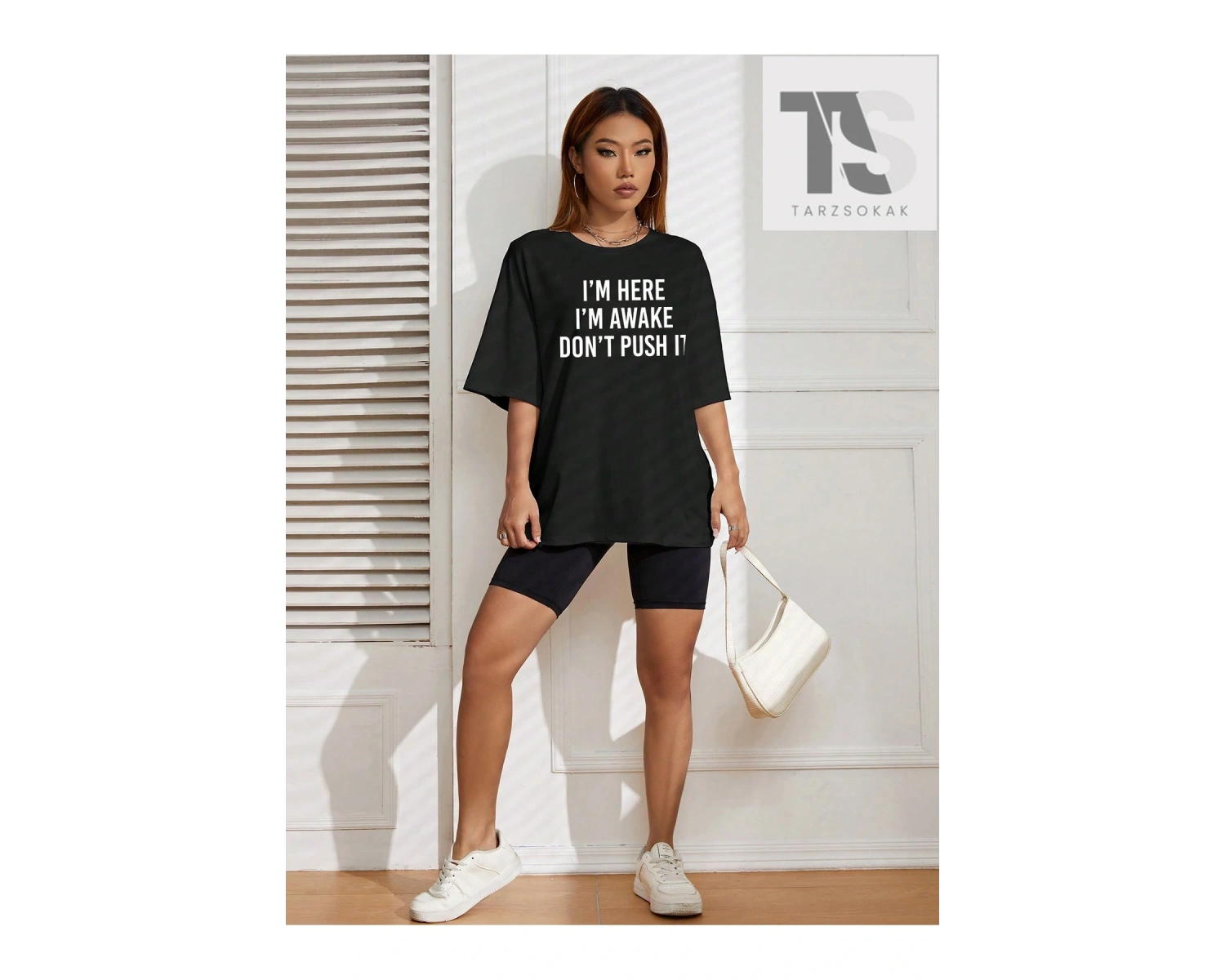 Slogan Grafikli Düşük Omuzlu Tişört