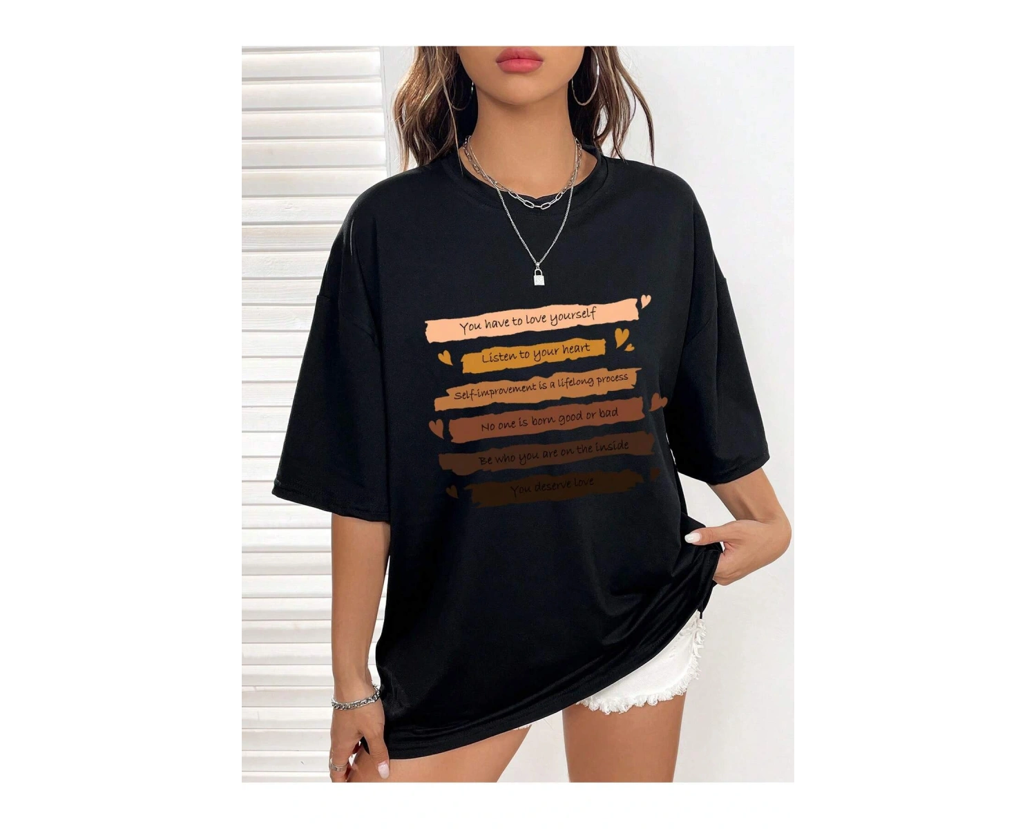 Slogan Grafikli Düşük Omuzlu Tişört