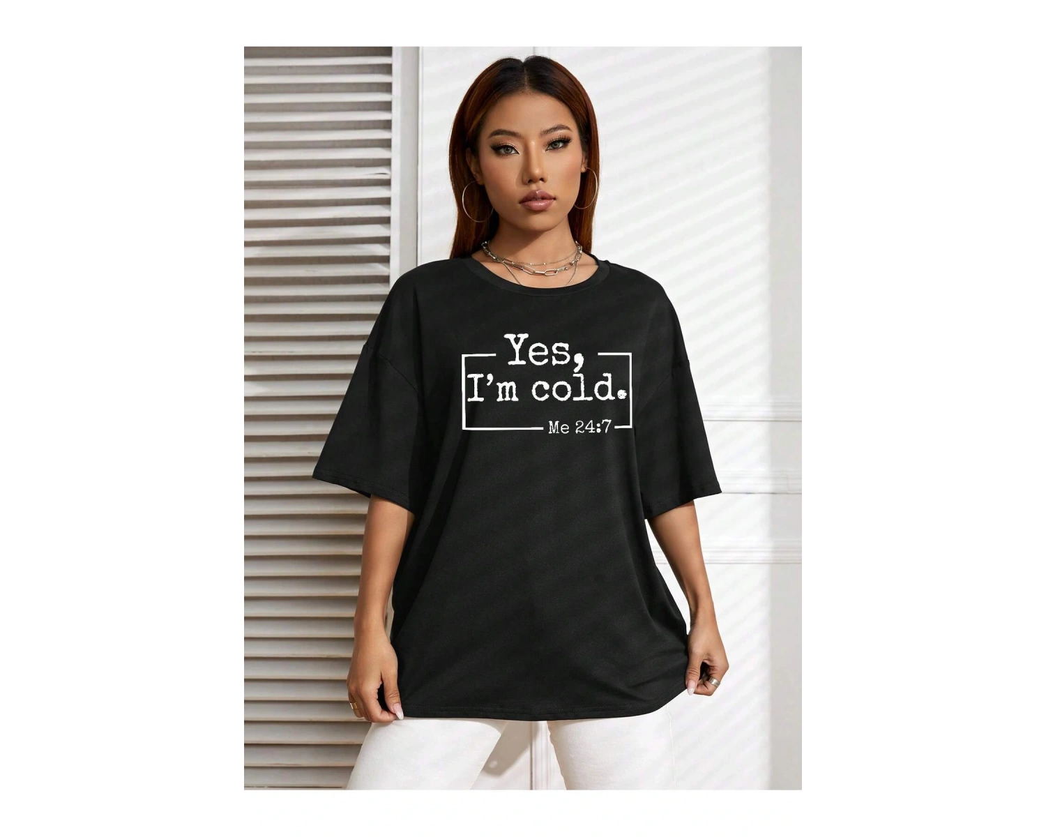 Slogan Grafikli Düşük Omuzlu Tişört