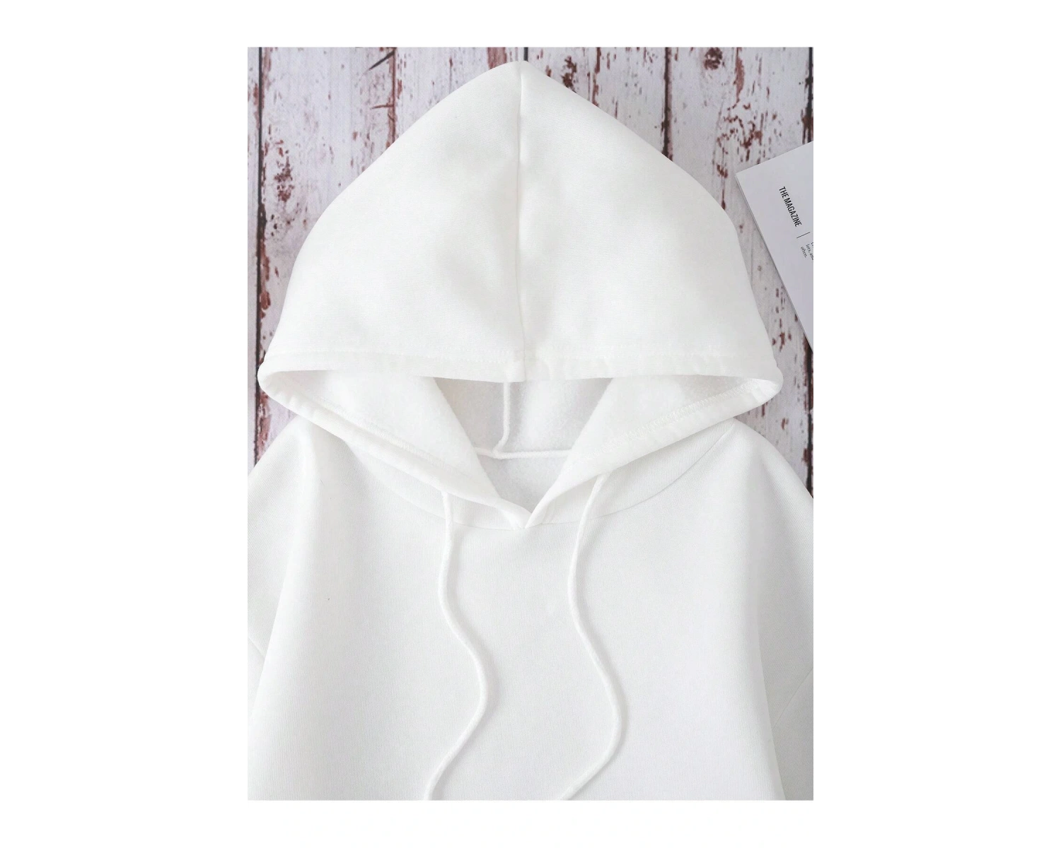 Slogan Grafikli Kanguru Cepli Büzgülü Kapüşonlu Üst Beyaz