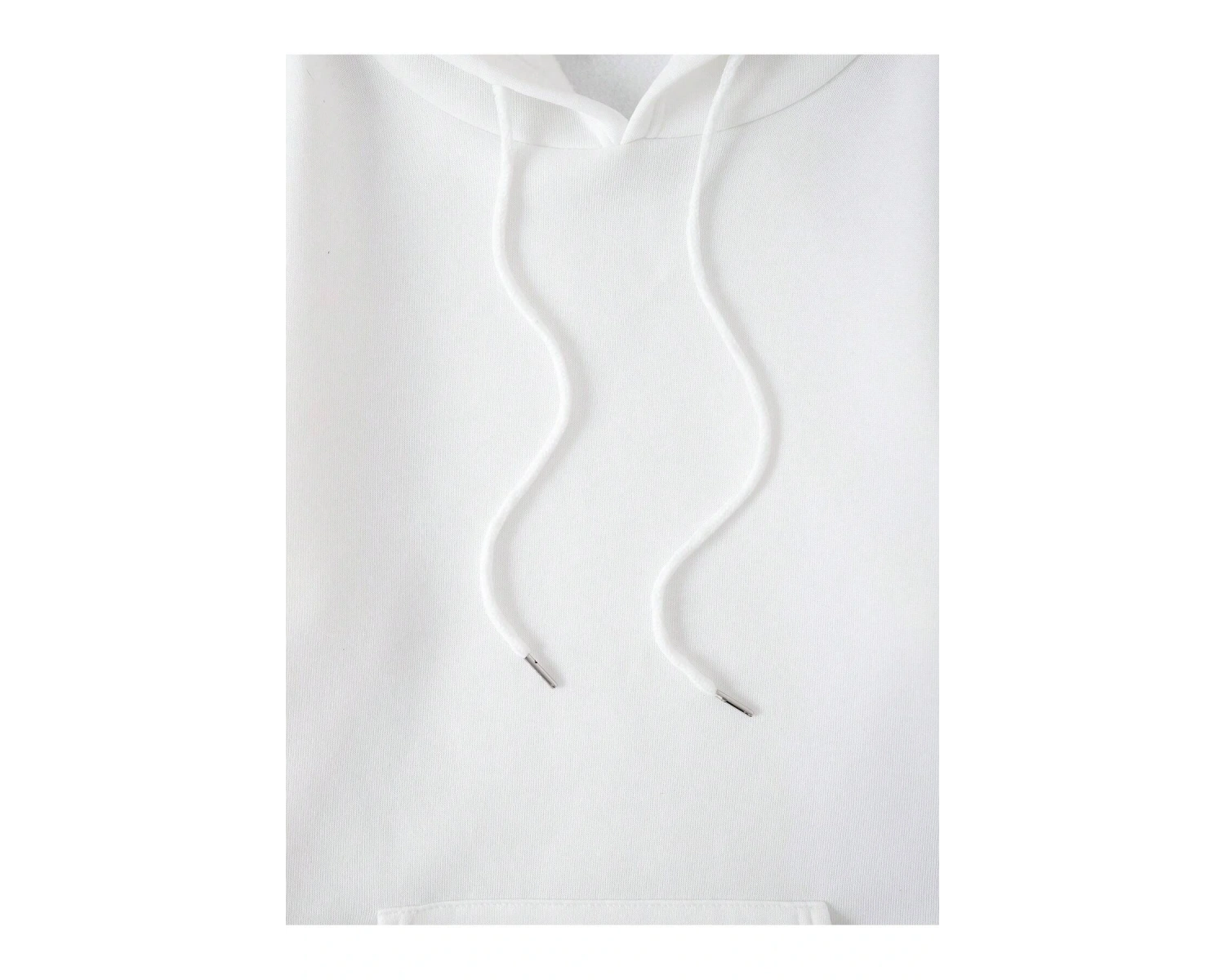 Slogan Grafikli Kanguru Cepli Büzgülü Kapüşonlu Üst Beyaz