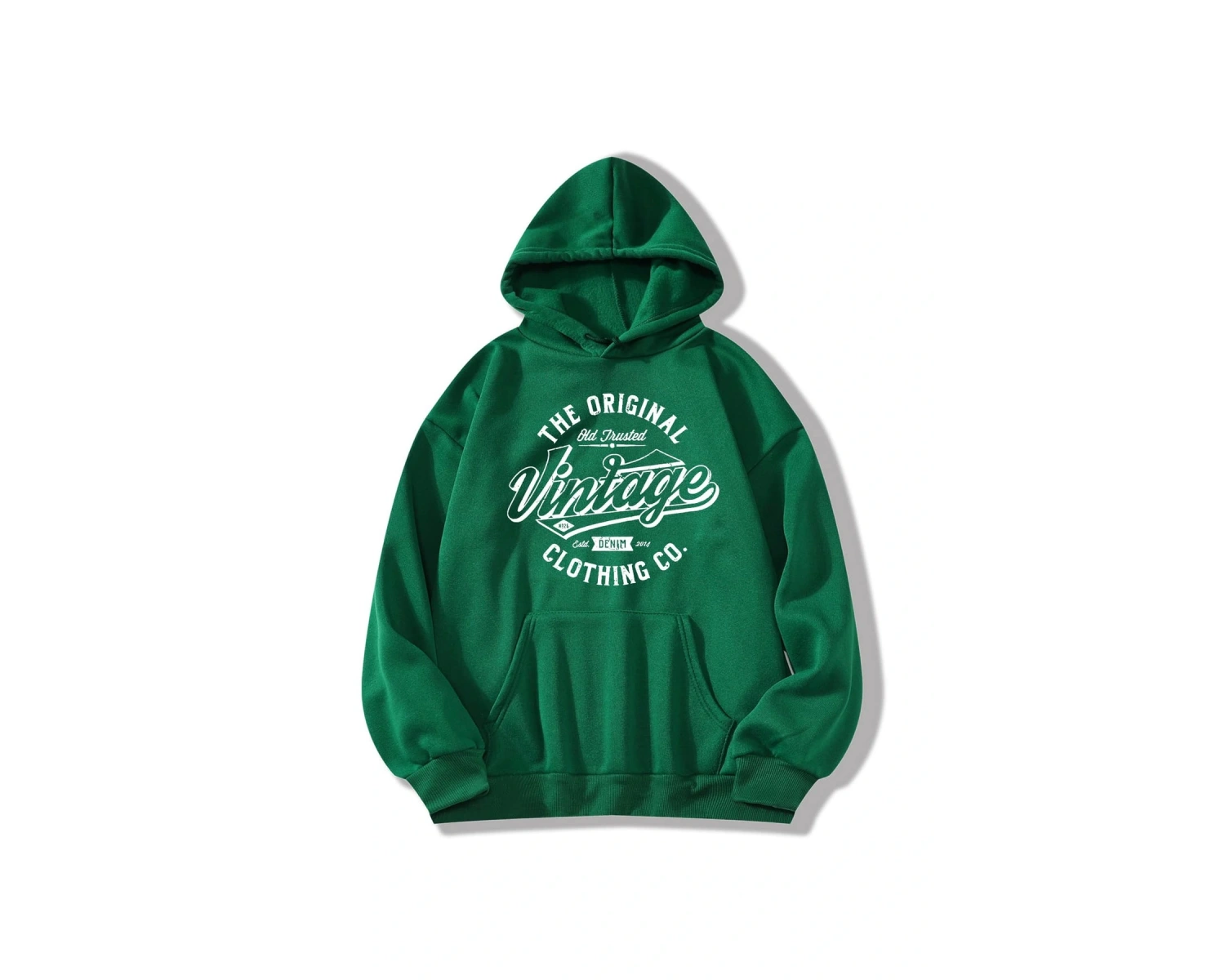 Slogan Grafikli Kanguru Cepli Kapüşonlu Üst Yeşil