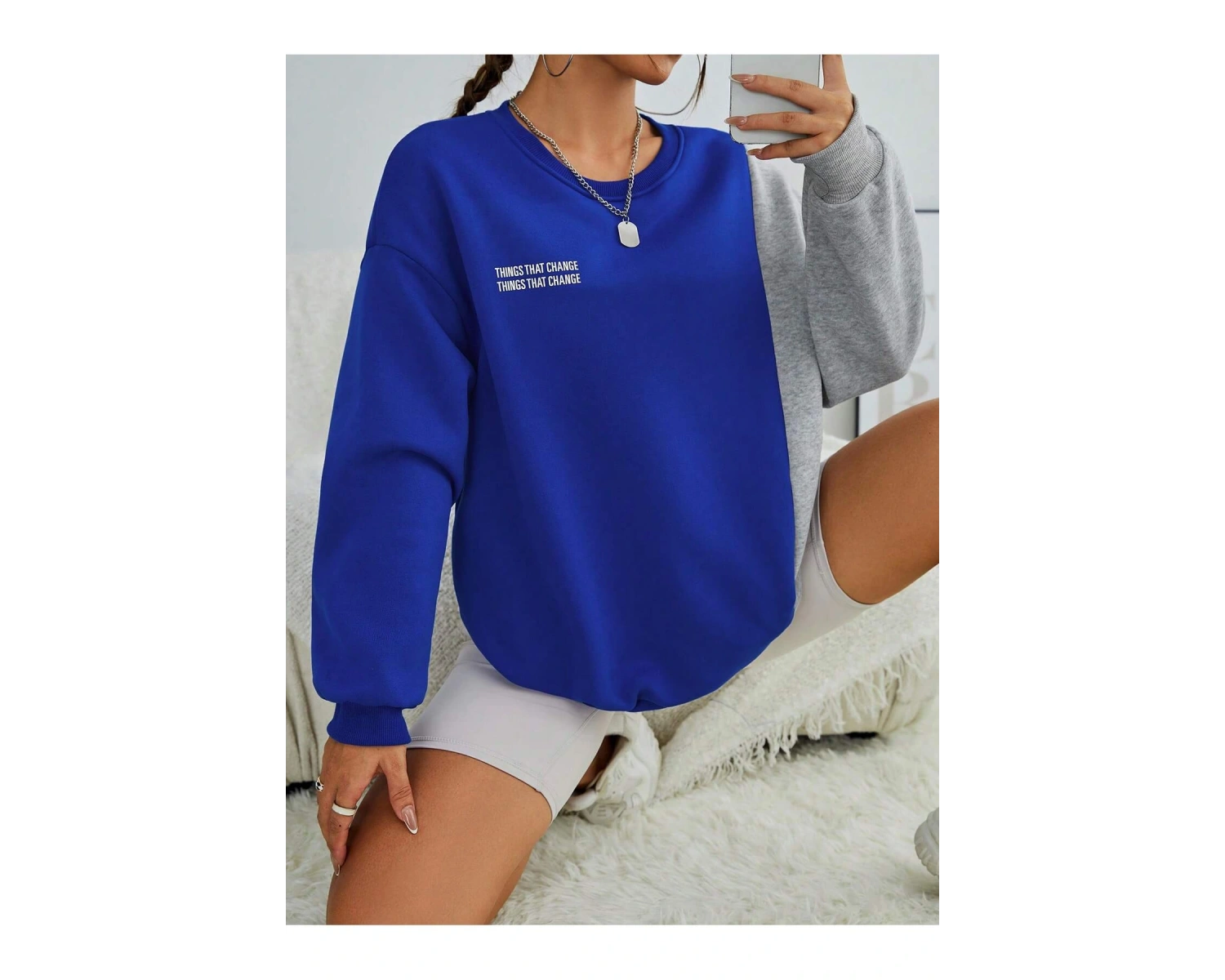 Slogan Graphic Colorblock Drop Shoulder Sweatshirt