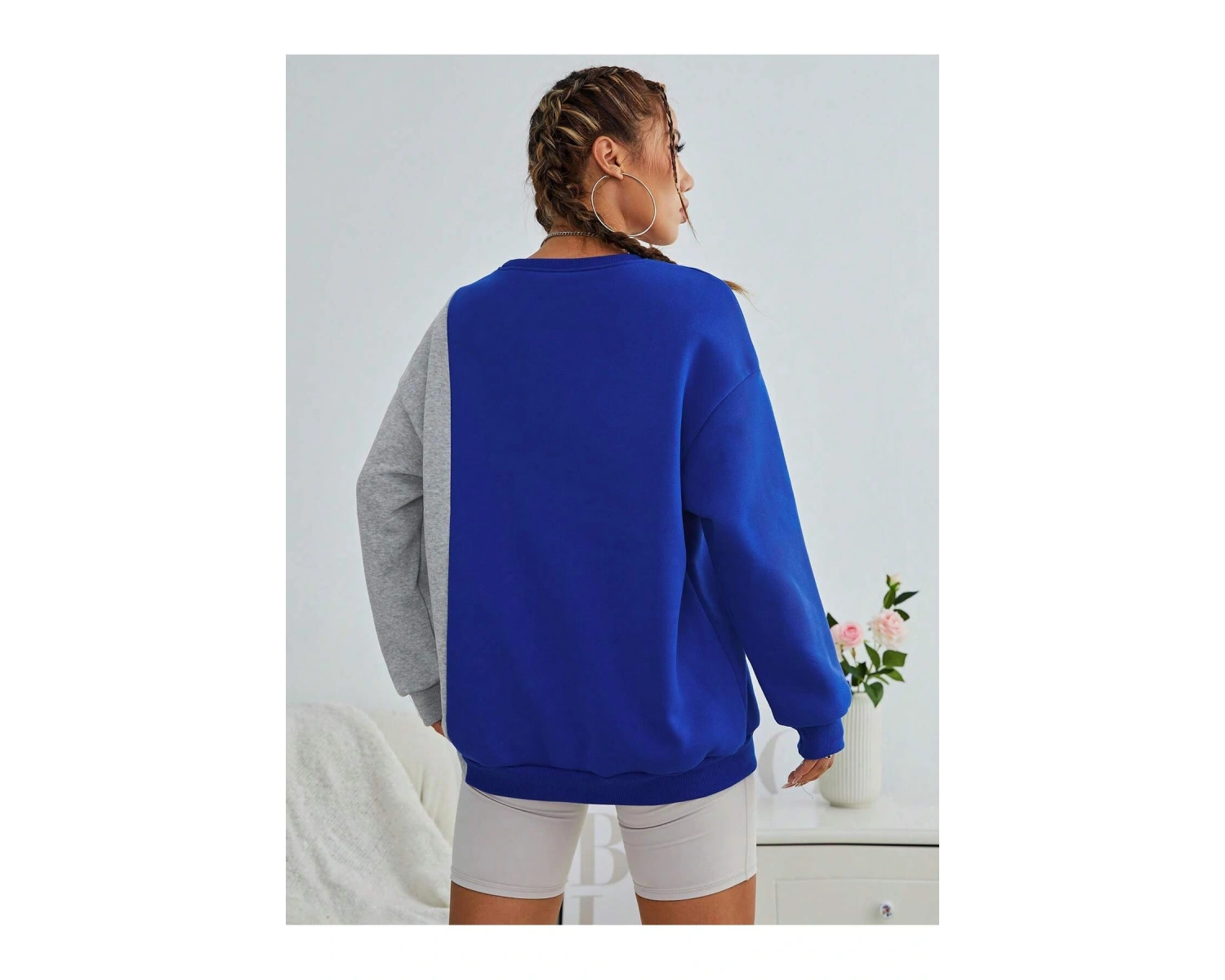 Slogan Graphic Colorblock Drop Shoulder Sweatshirt