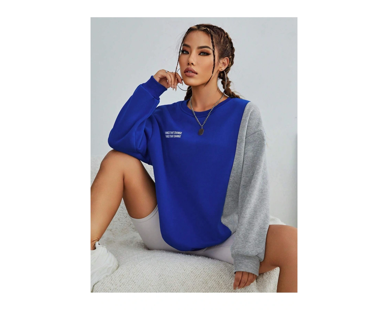 Slogan Graphic Colorblock Drop Shoulder Sweatshirt