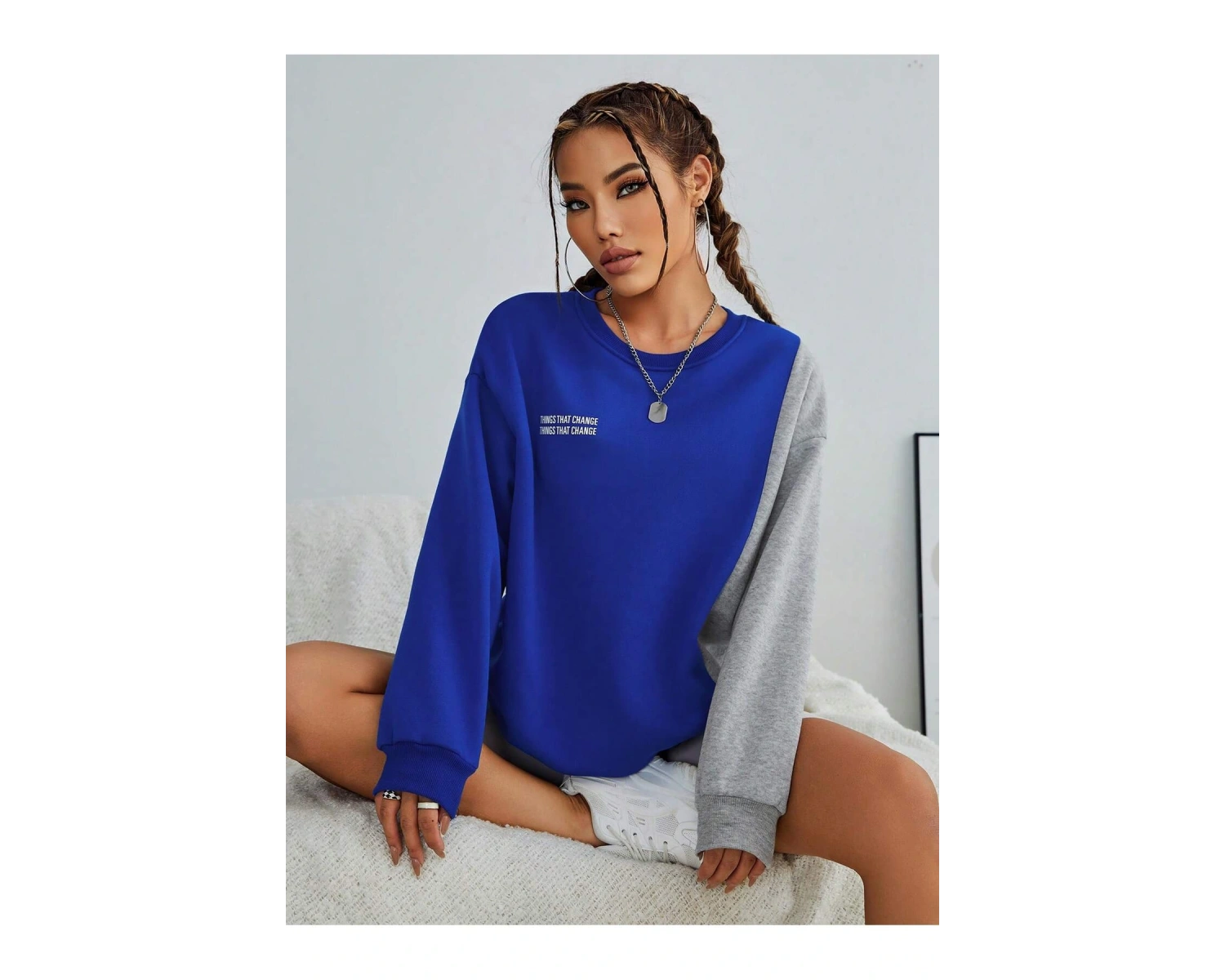 Slogan Graphic Colorblock Drop Shoulder Sweatshirt