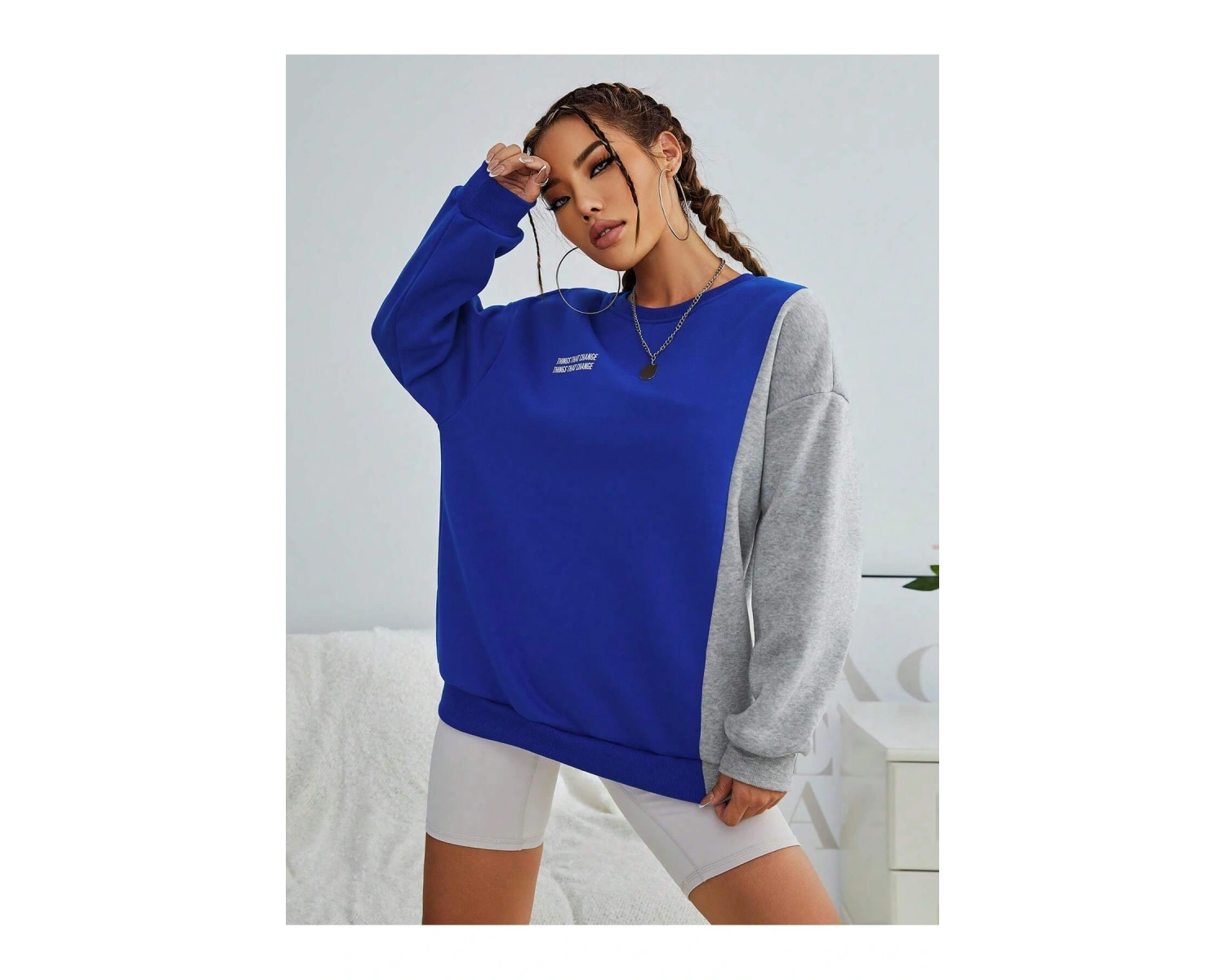 Slogan Graphic Colorblock Drop Shoulder Sweatshirt