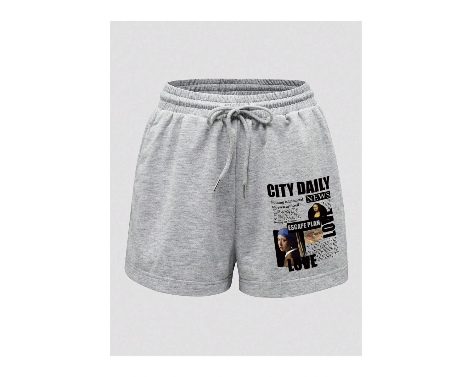 Slogan Graphic Drawstring Waist Track Şort