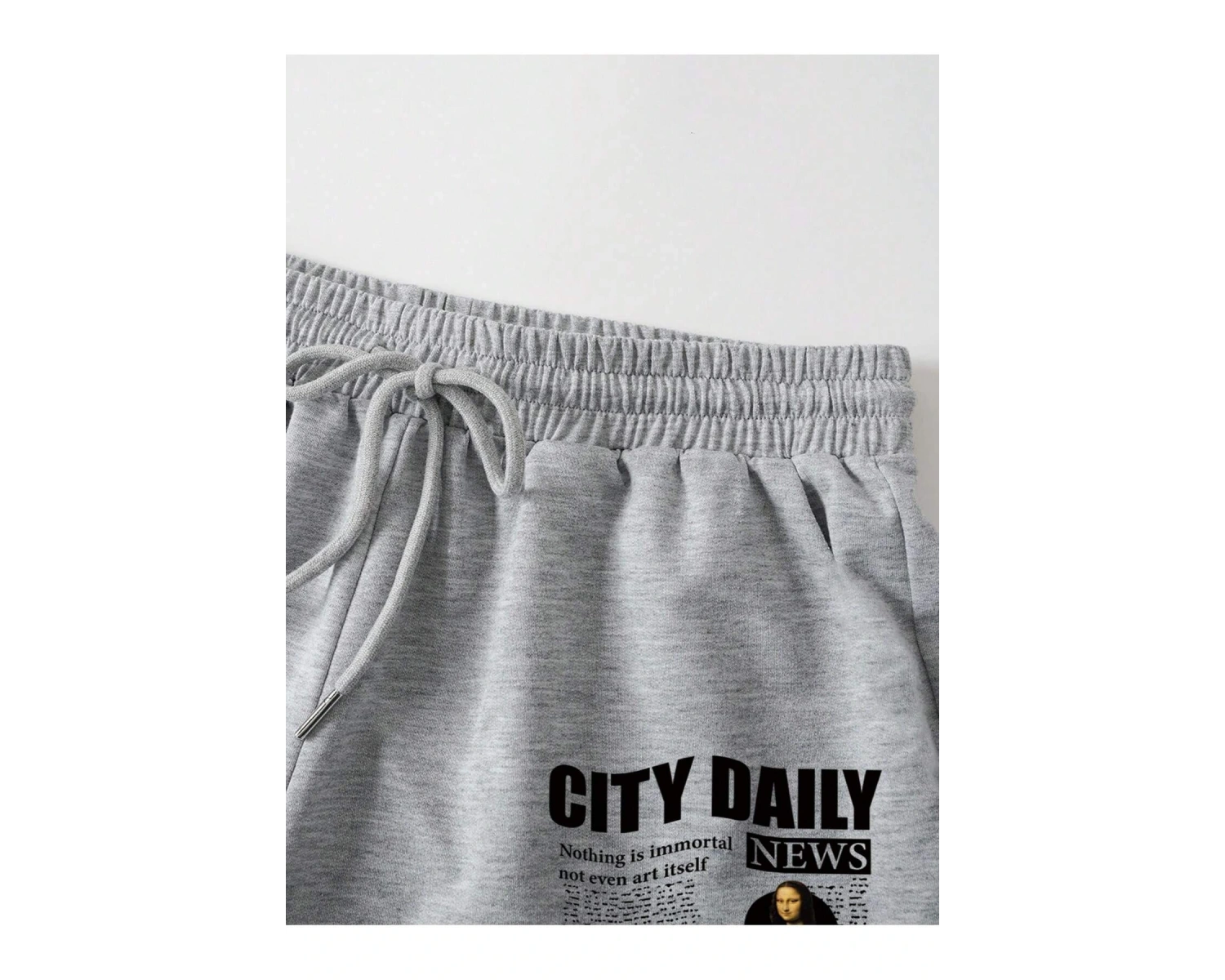 Slogan Graphic Drawstring Waist Track Şort