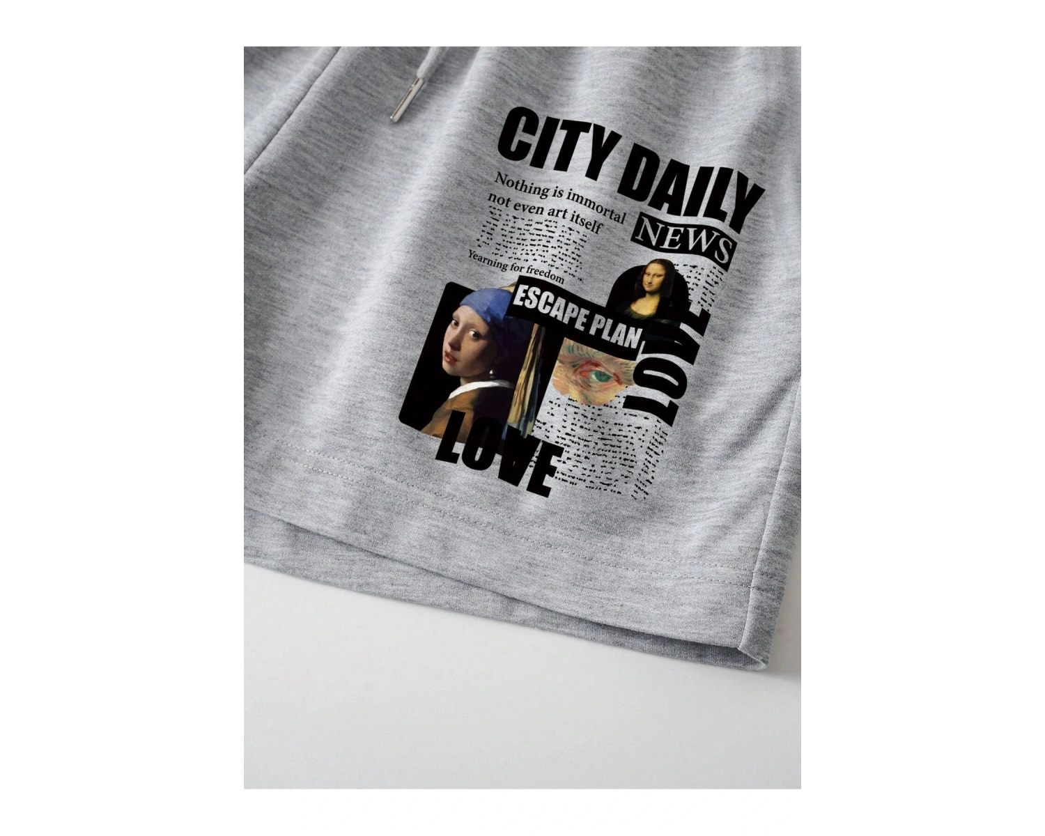 Slogan Graphic Drawstring Waist Track Şort