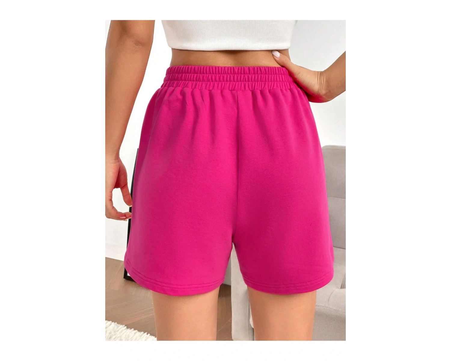 Slogan Graphic Elastic Waist Şort