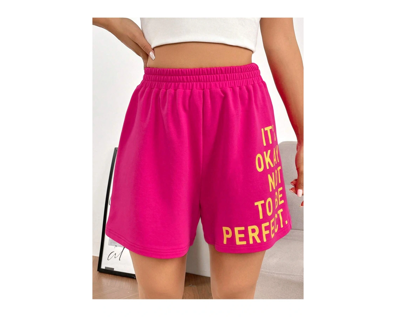 Slogan Graphic Elastic Waist Şort