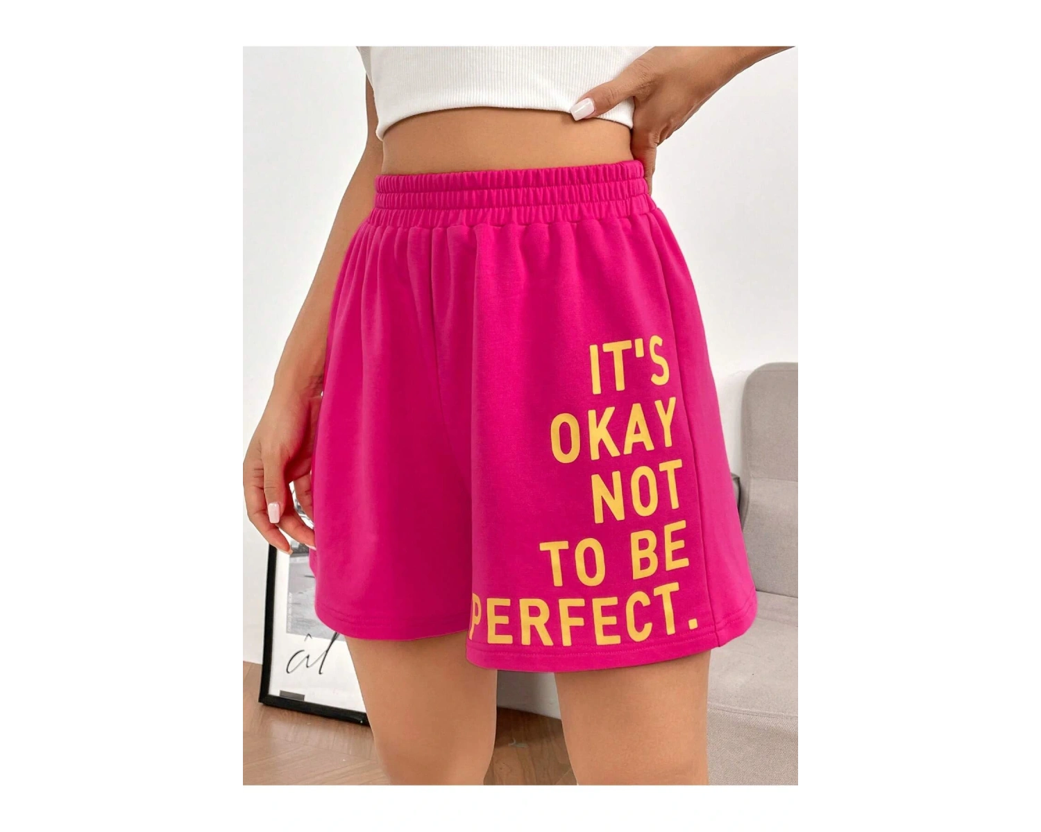 Slogan Graphic Elastic Waist Şort