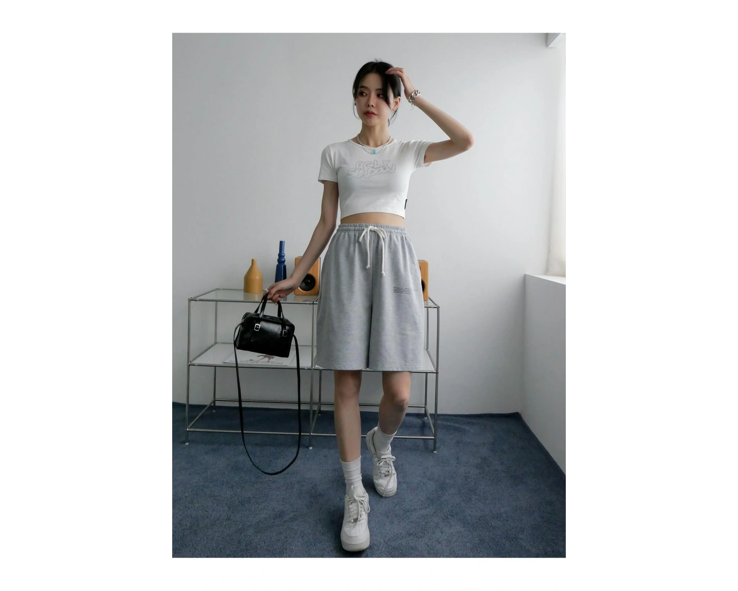 Slogan Graphic Slant Pocket Track Şort