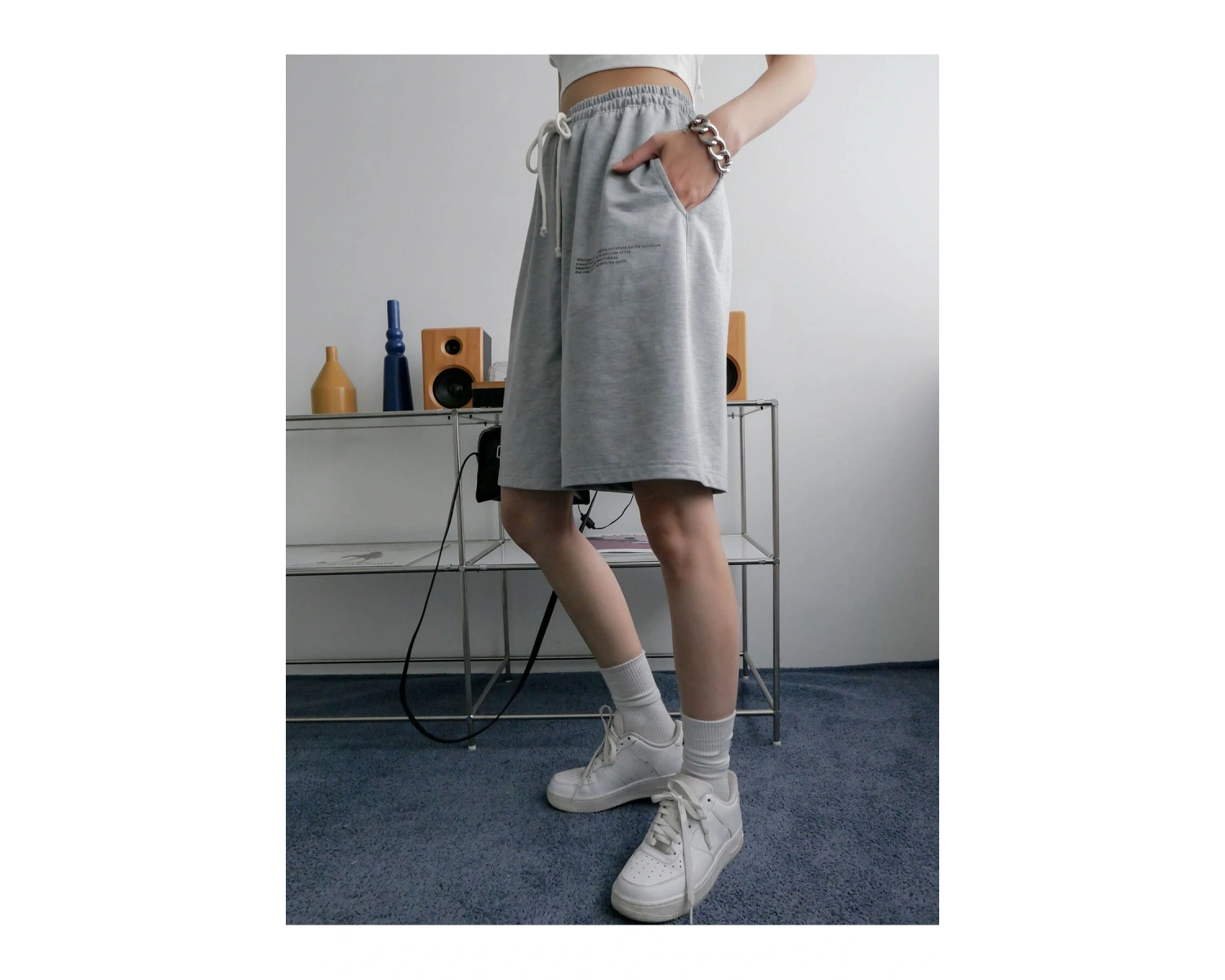 Slogan Graphic Slant Pocket Track Şort