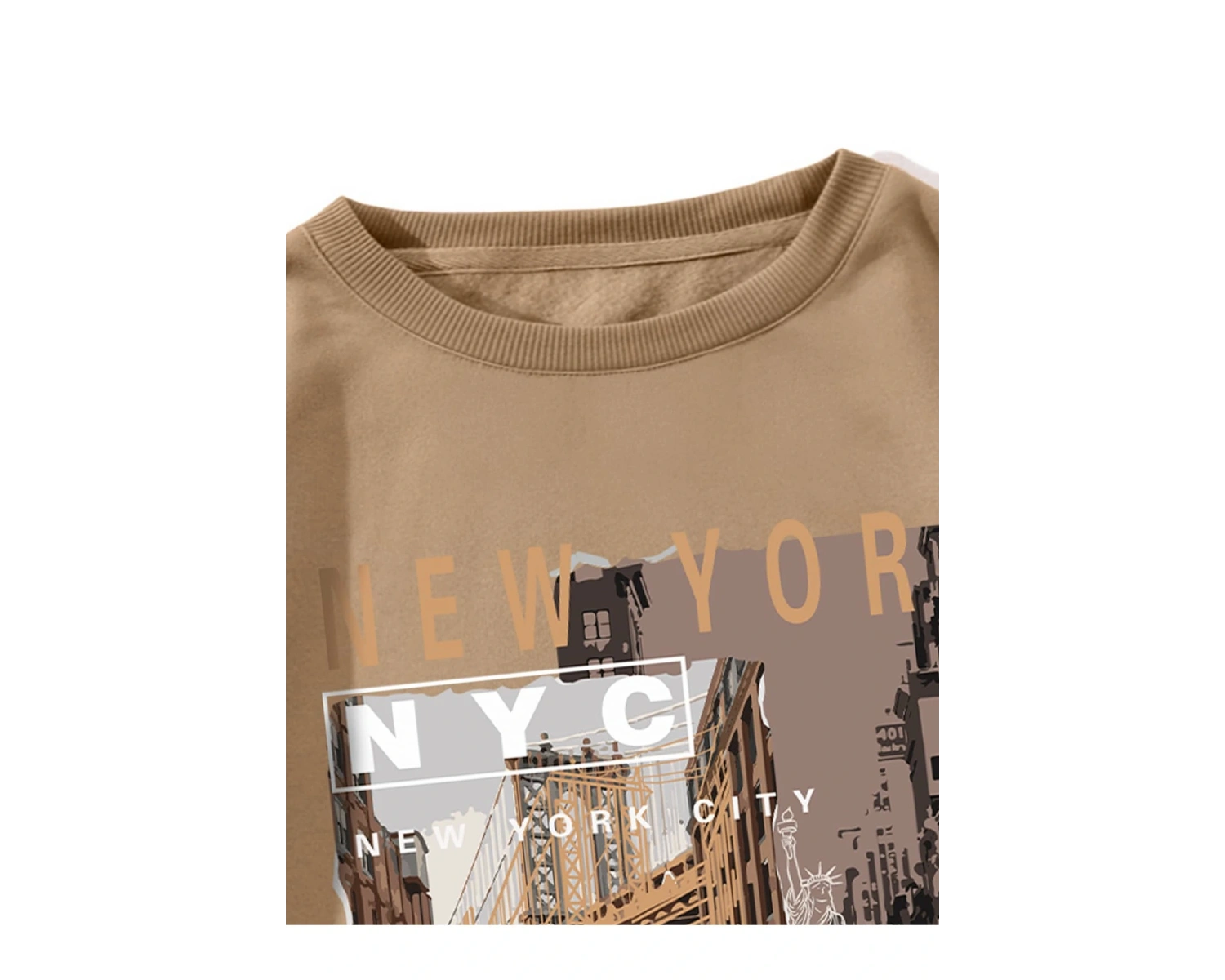 Slogan & Picture Print Lined Sweatshirt Haki