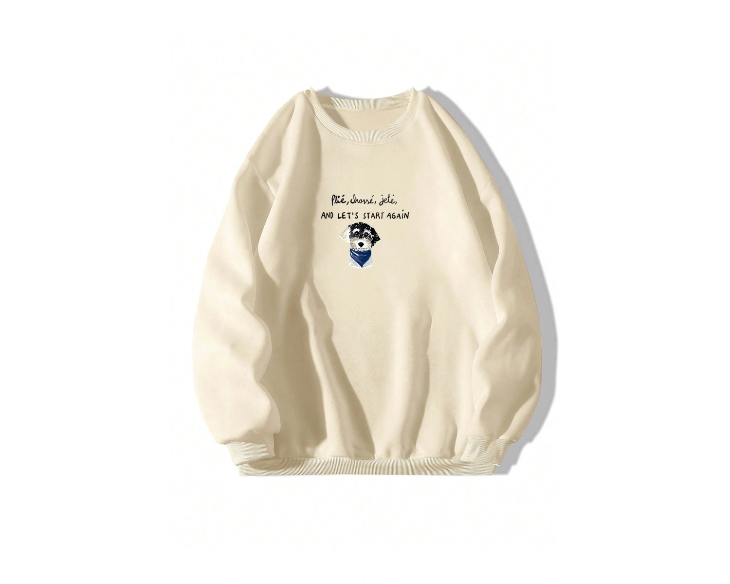 Slogan ve Karikatür Grafikli Düşük Omuz Oversize Sweat Bej