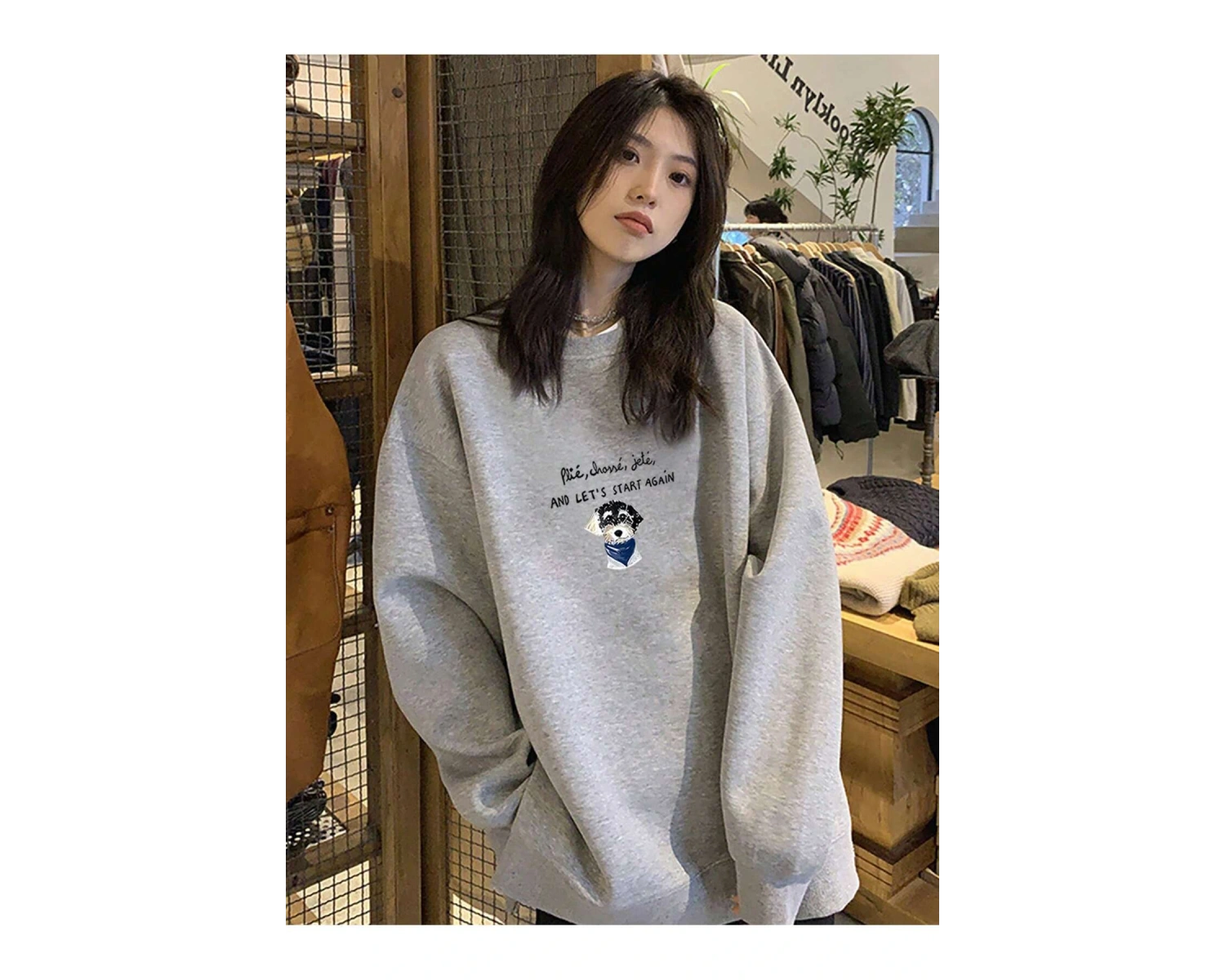 Slogan ve Karikatür Grafikli Düşük Omuz Oversize Sweat Beyaz