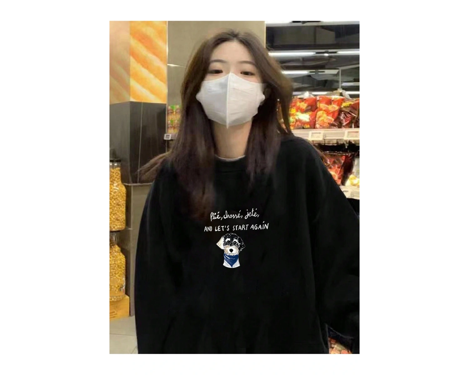 Slogan ve Karikatür Grafikli Düşük Omuz Oversize Sweat Beyaz