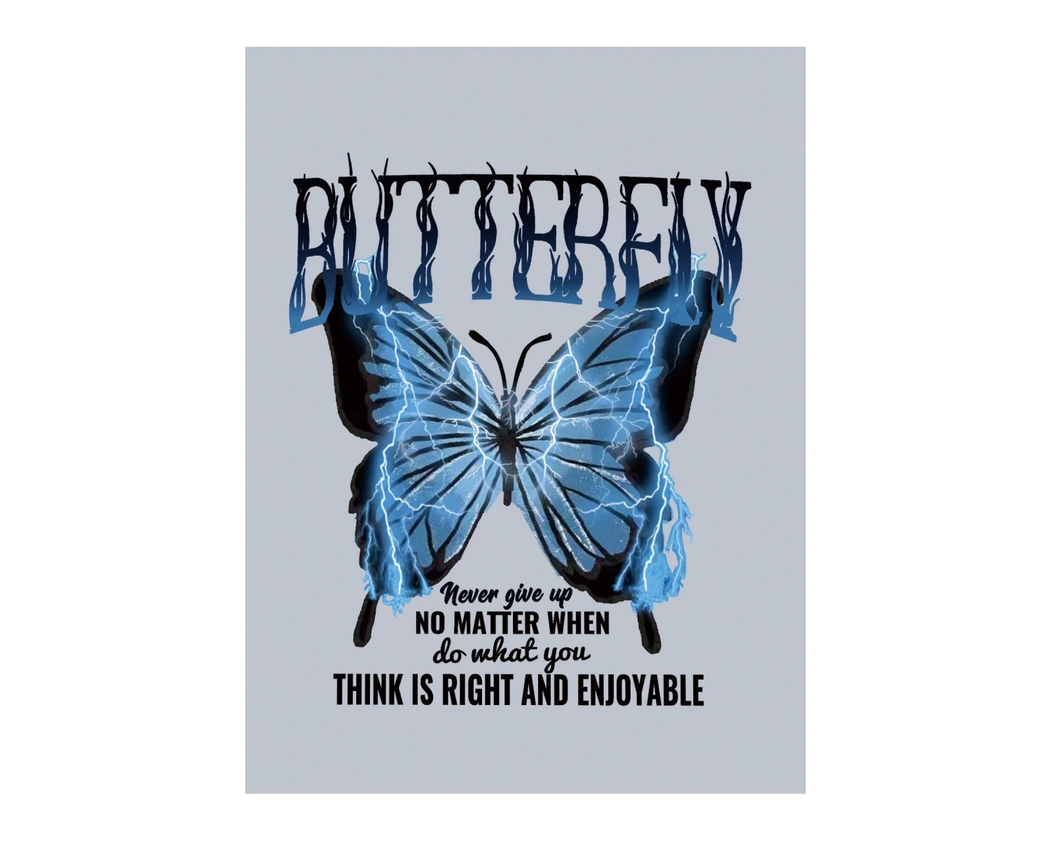 Slogan ve Kelebek Baskılı Kanguru Cepli İpli Kapşonlu Gri