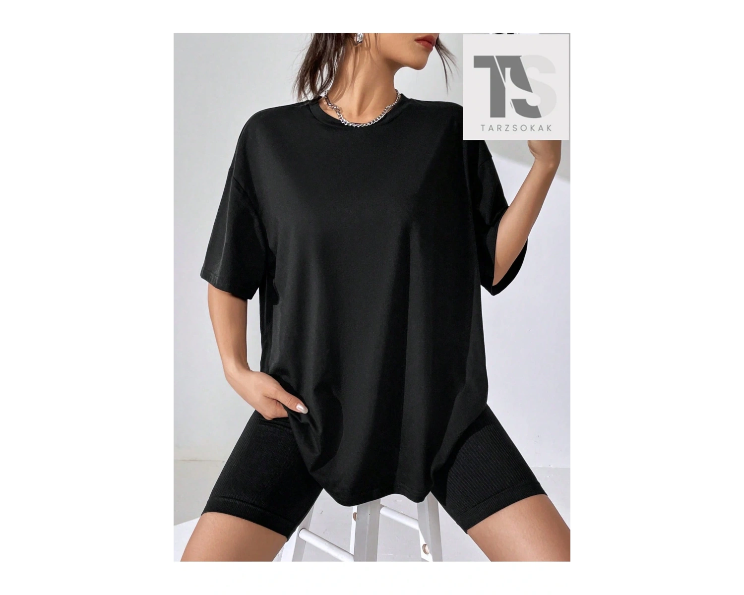 Sloganlı Grafik Düşük Omuz Tişört