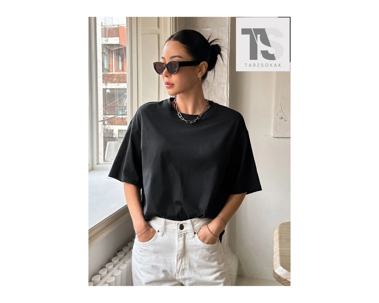 Sloganlı Grafik Düşük Omuz Tişört