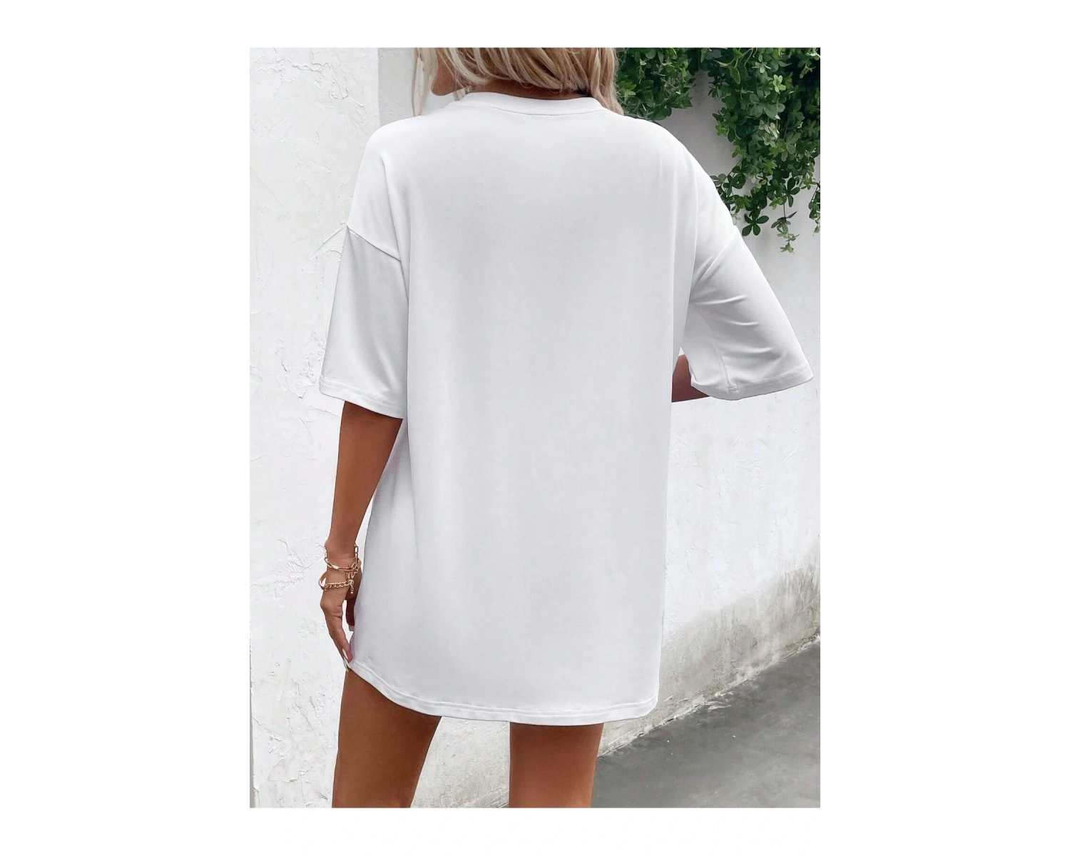 Sloganlı Grafik Düşük Omuz Tişört