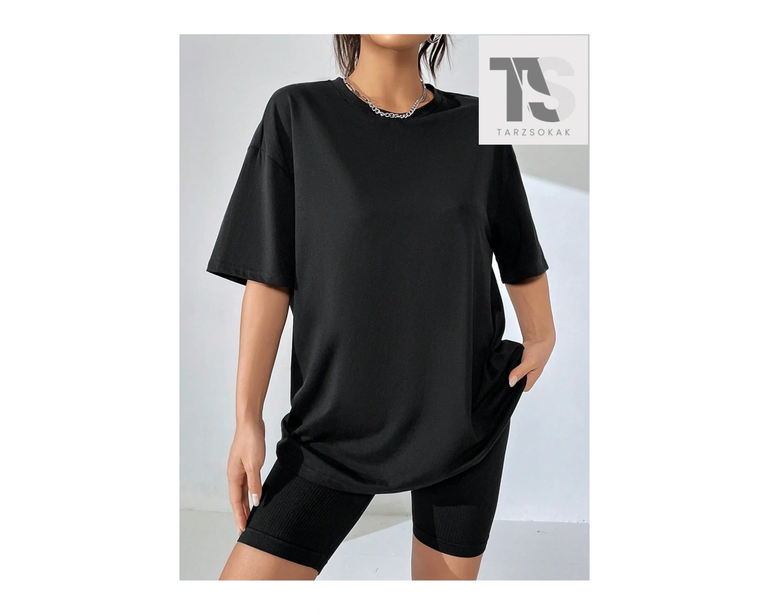 Sloganlı Grafik Düşük Omuz Tişört